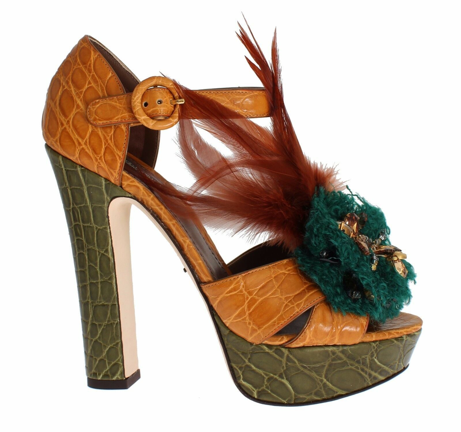 Dolce & Gabbana Orange Leather Crystal Platform Sandal Shoes Dolce & Gabbana