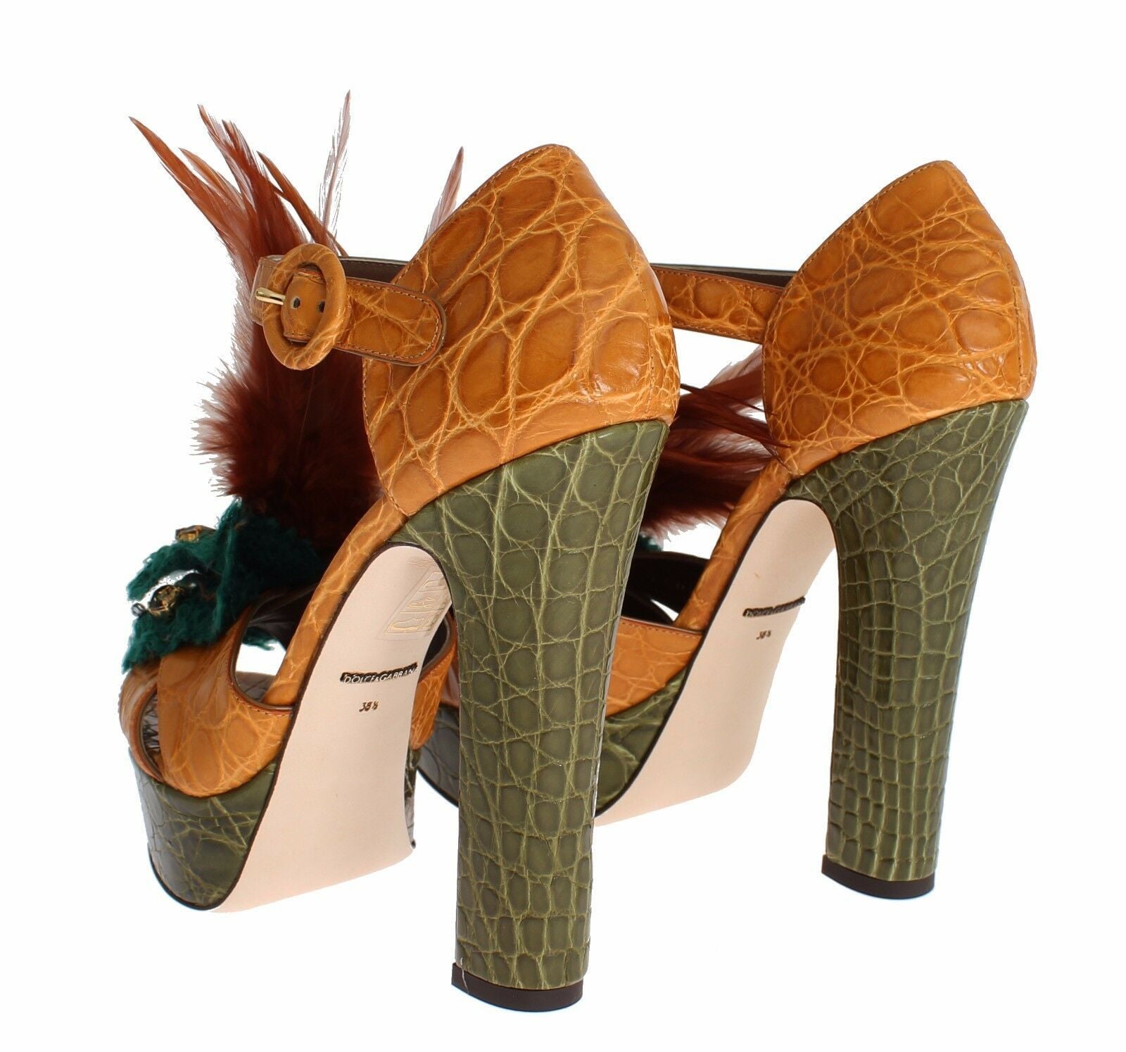 Dolce & Gabbana Orange Leather Crystal Platform Sandal Shoes Dolce & Gabbana