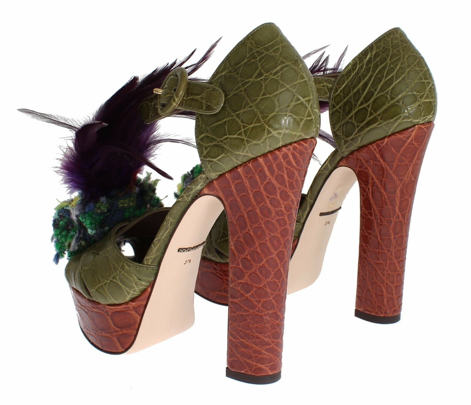 Dolce & Gabbana Green Leather Crystal Platform Sandal Shoes Dolce & Gabbana
