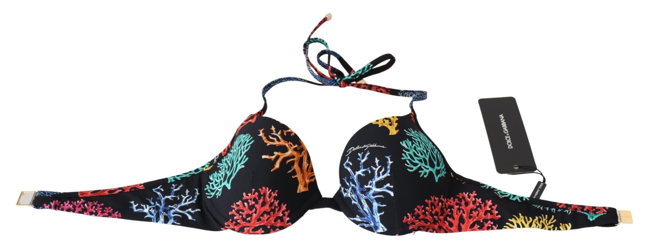Dolce & Gabbana Black Corals Print Women Beachwear Bikini Tops Dolce & Gabbana