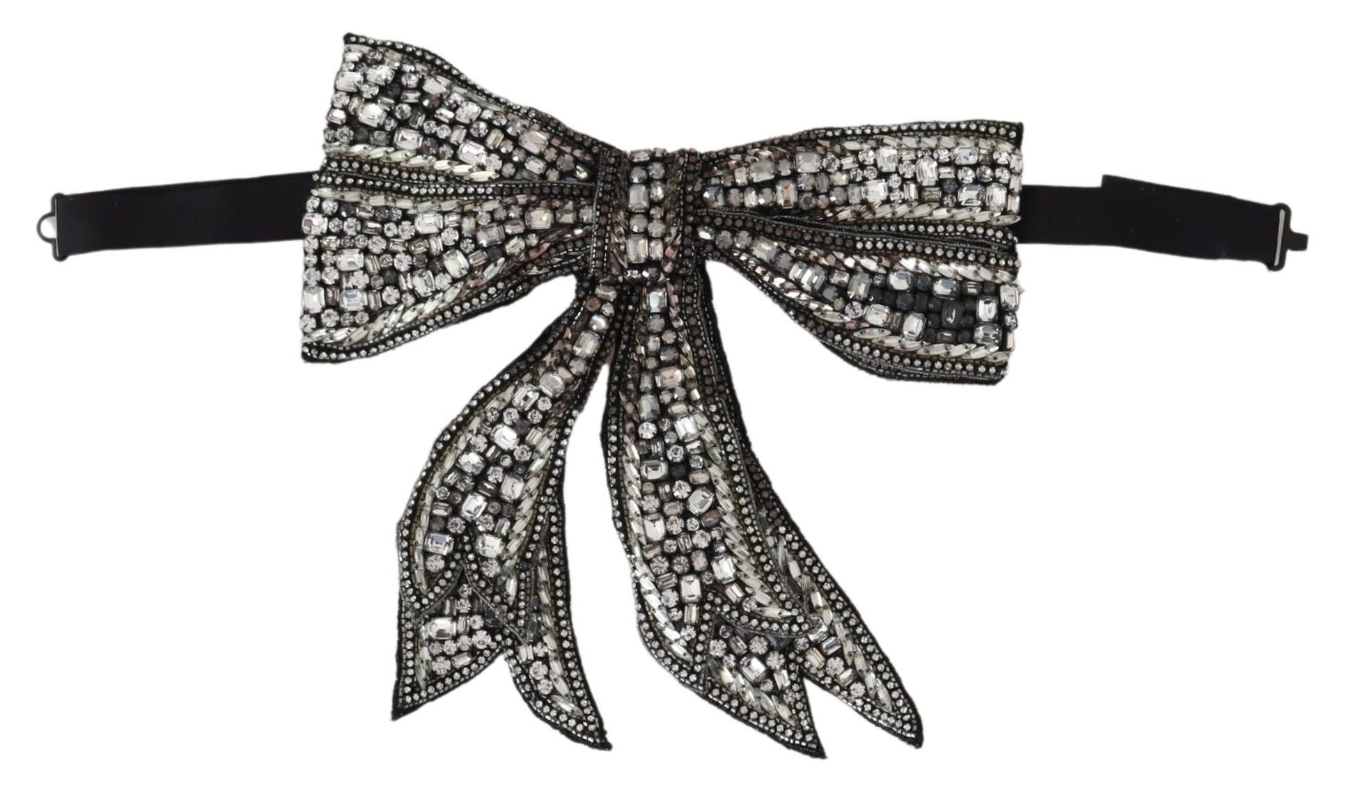 Dolce & Gabbana Silver Crystal Beaded Sequined Catwalk Necklace Bowtie Dolce & Gabbana