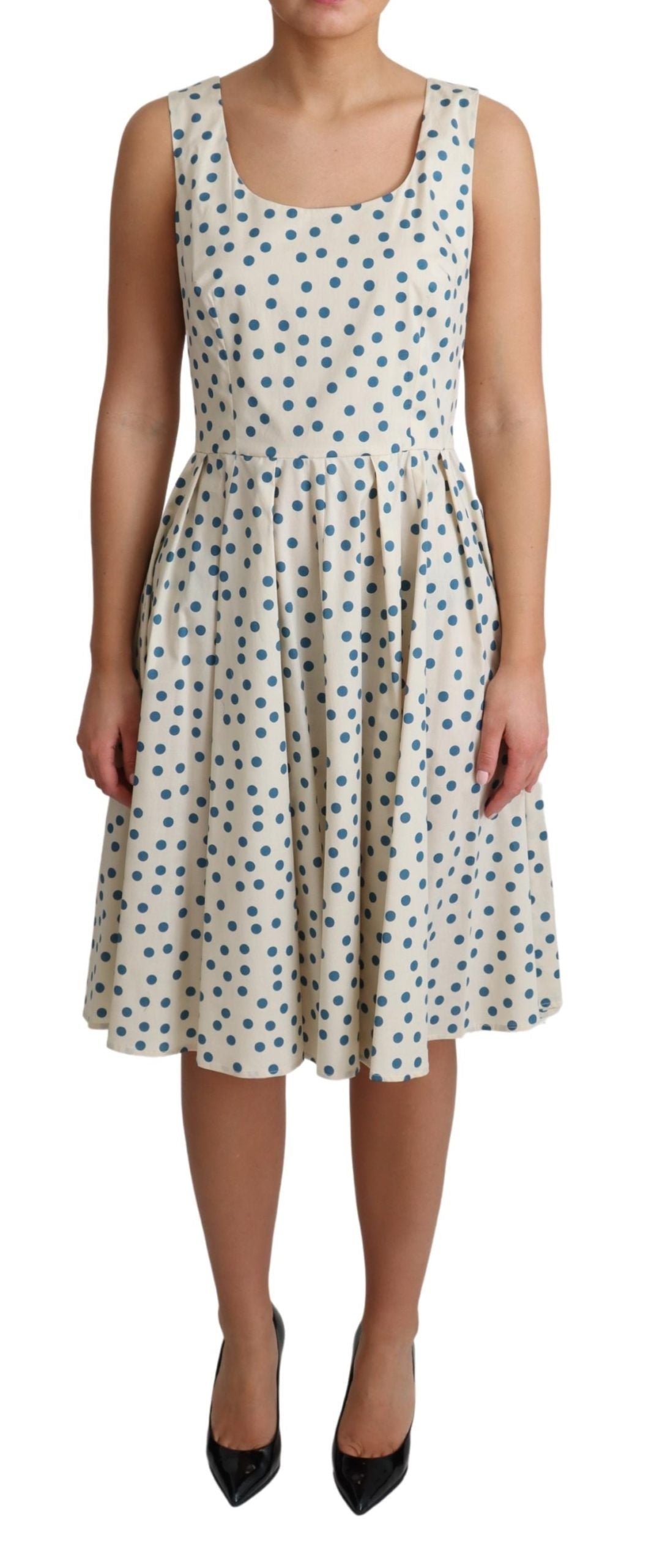 Dolce & Gabbana Beige Dotted Cotton A-Line Gown Dress Dolce & Gabbana