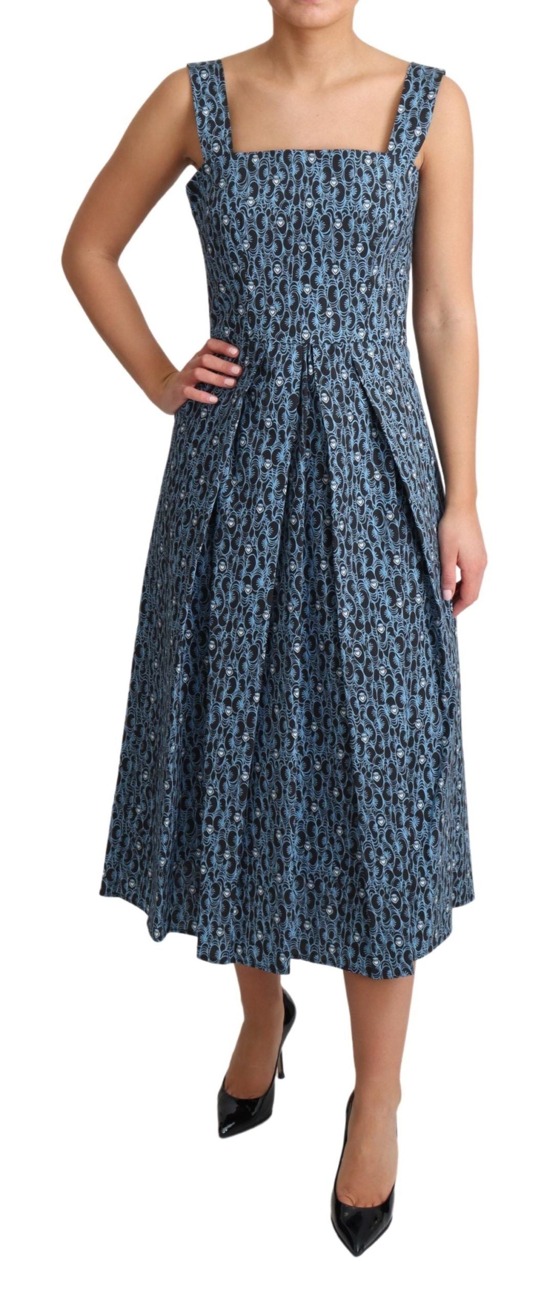 Dolce & Gabbana Blue Heart Cotton A-Line Stretch Dress Dolce & Gabbana