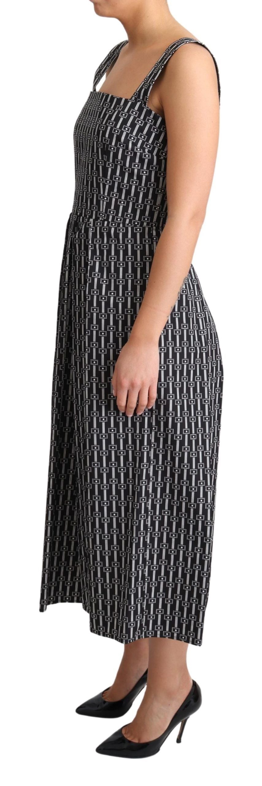 Dolce & Gabbana Black White Pattern Cotton A-Line Dress Dolce & Gabbana