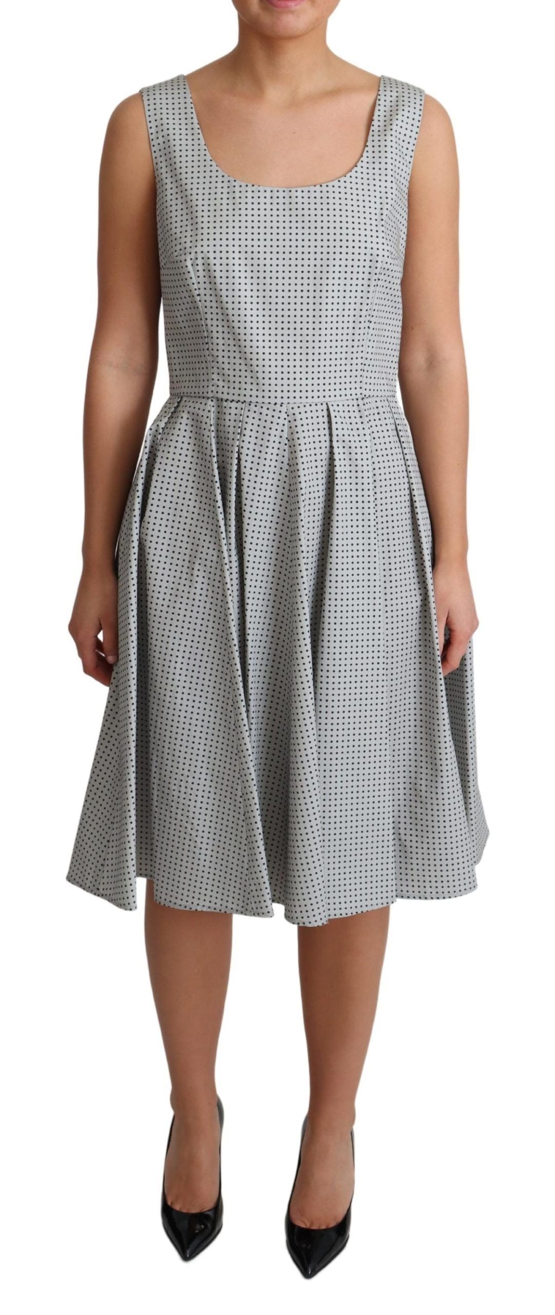 Dolce & Gabbana Gray Polka Dotted Cotton A-Line Dress Dolce & Gabbana