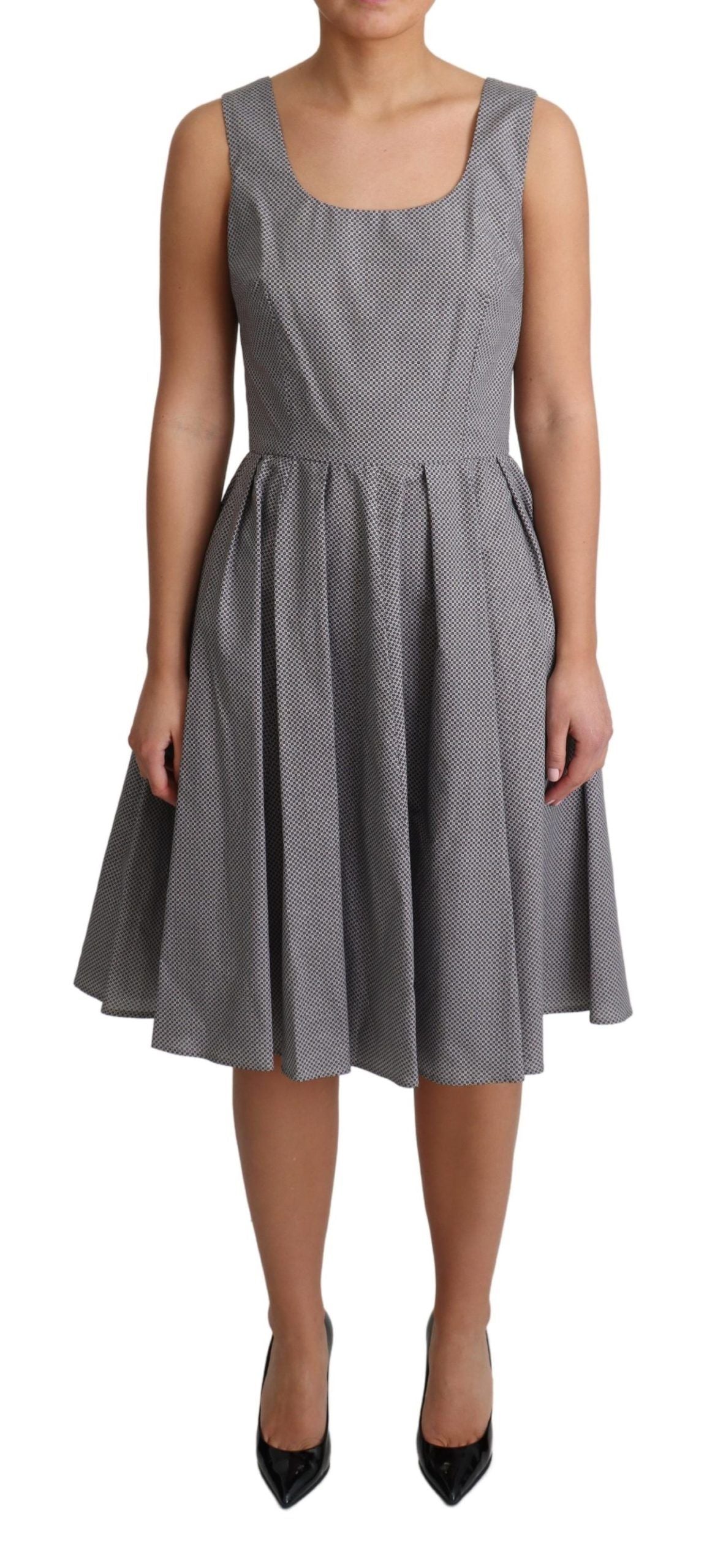 Dolce & Gabbana Blue Beige Geometric Cotton A-Line Dress Dolce & Gabbana