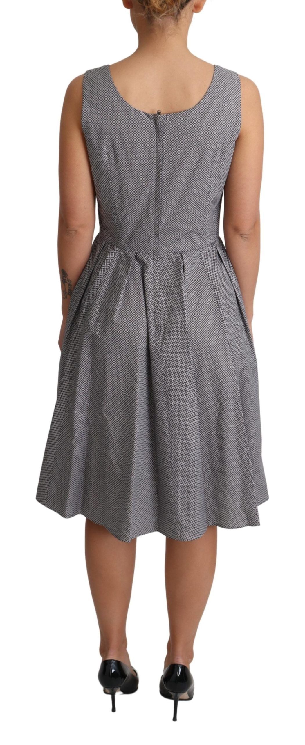 Dolce & Gabbana Blue Beige Geometric Cotton A-Line Dress Dolce & Gabbana