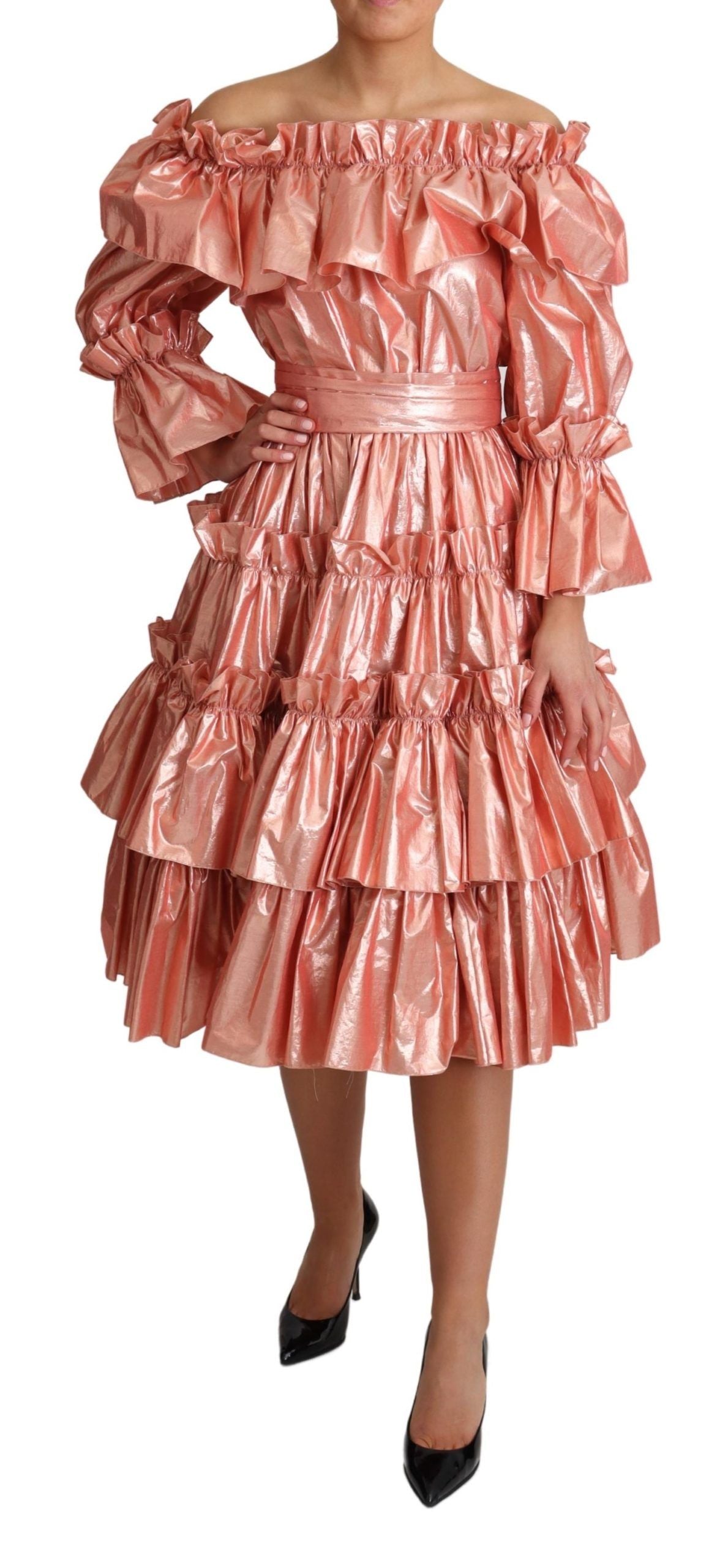 Dolce & Gabbana Pink Ruffled Dress Silk Cotton Gown Dress Dolce & Gabbana
