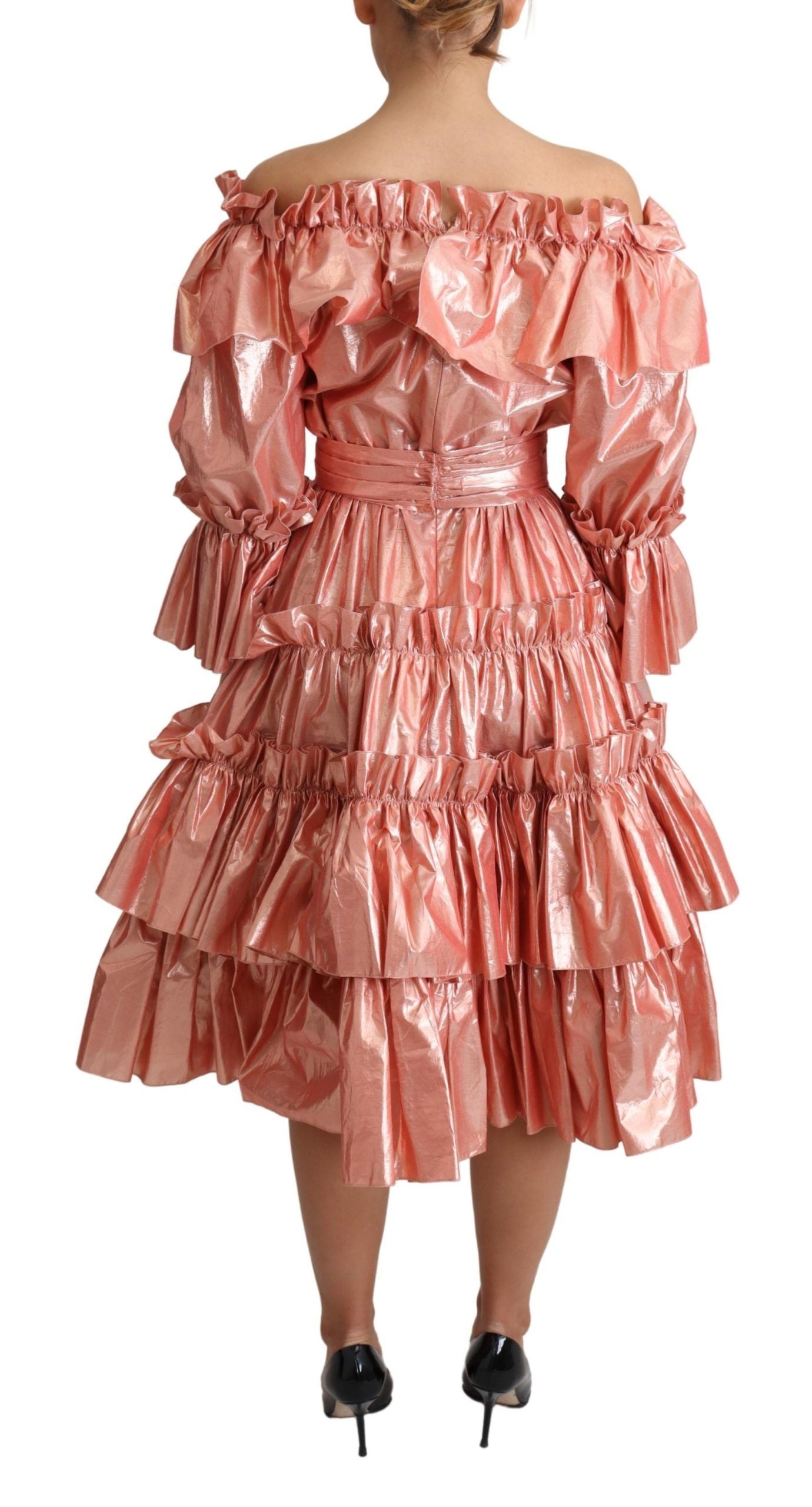 Dolce & Gabbana Pink Ruffled Dress Silk Cotton Gown Dress Dolce & Gabbana