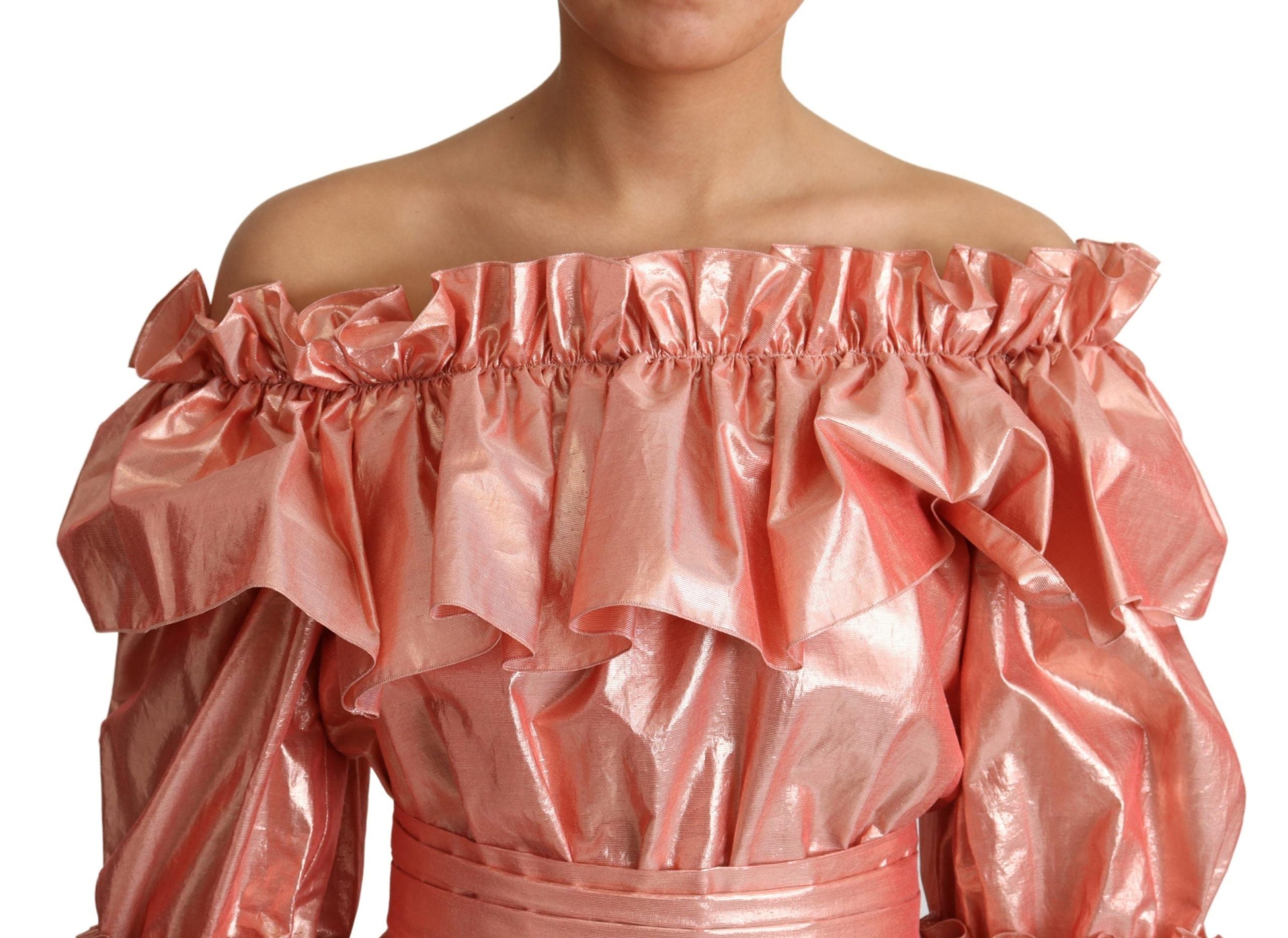Dolce & Gabbana Pink Ruffled Dress Silk Cotton Gown Dress Dolce & Gabbana
