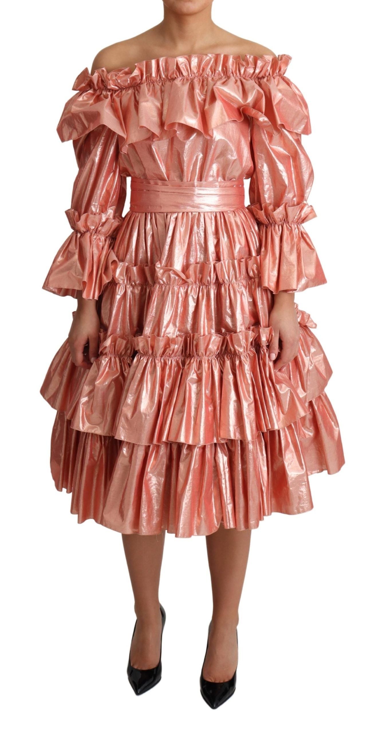 Dolce & Gabbana Pink Ruffled Dress Silk Cotton Gown Dress Dolce & Gabbana