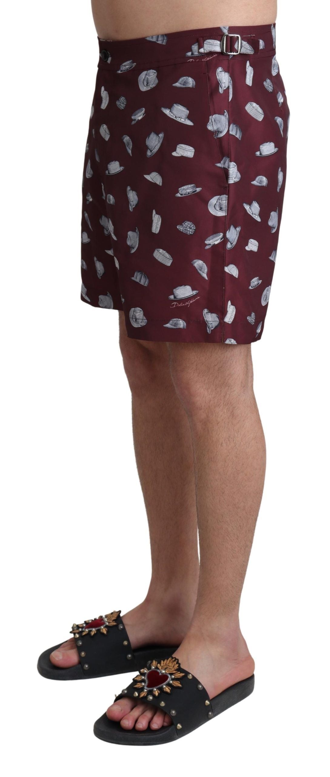 Dolce & Gabbana Maroon Hats Print Beachwear Shorts Swimwear Dolce & Gabbana