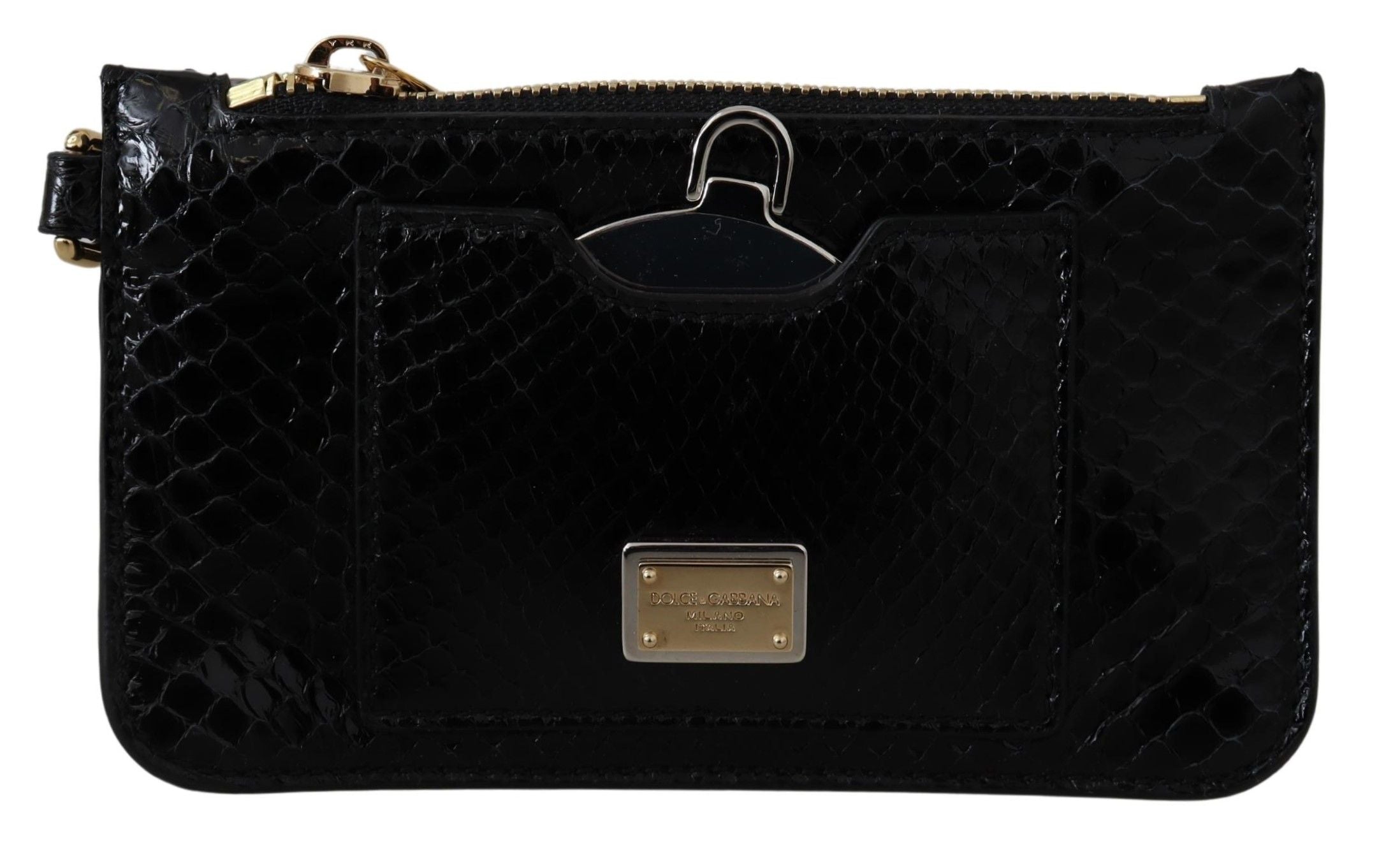 Dolce & Gabbana Black Leather Coin Purse Wristlet Mirror Agnese Wallet Dolce & Gabbana