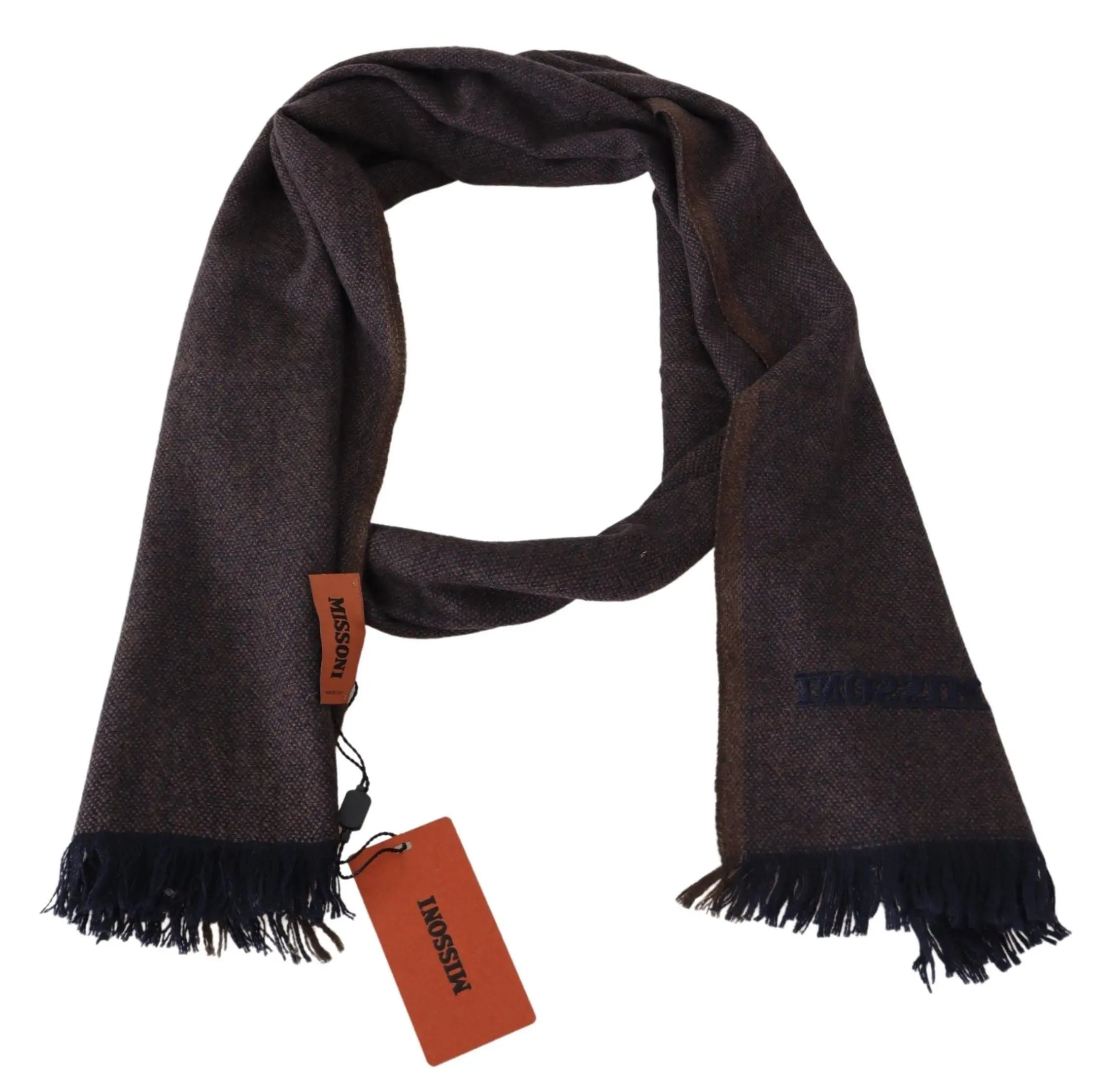 Missoni Brown 100% Cashmere Unisex Neck Wrap Fringes Scarf Missoni
