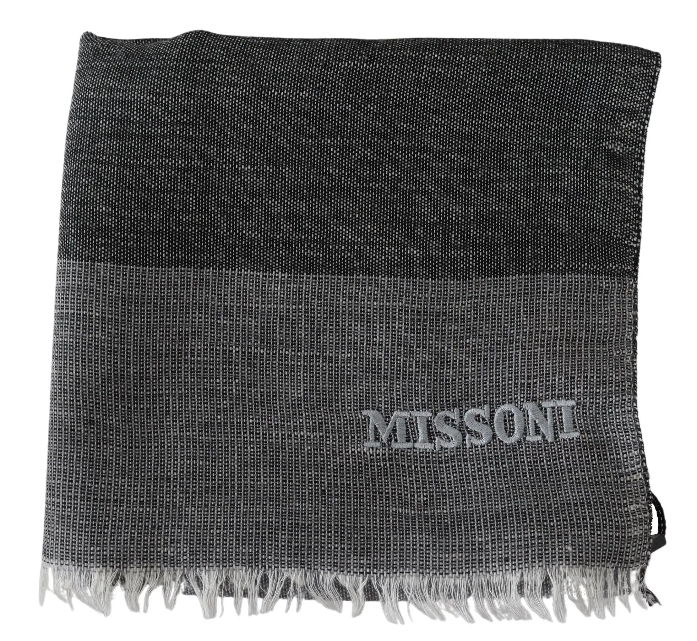 Missoni Gray Striped Wool Unisex Neck Wrap Fringes Scarf Missoni