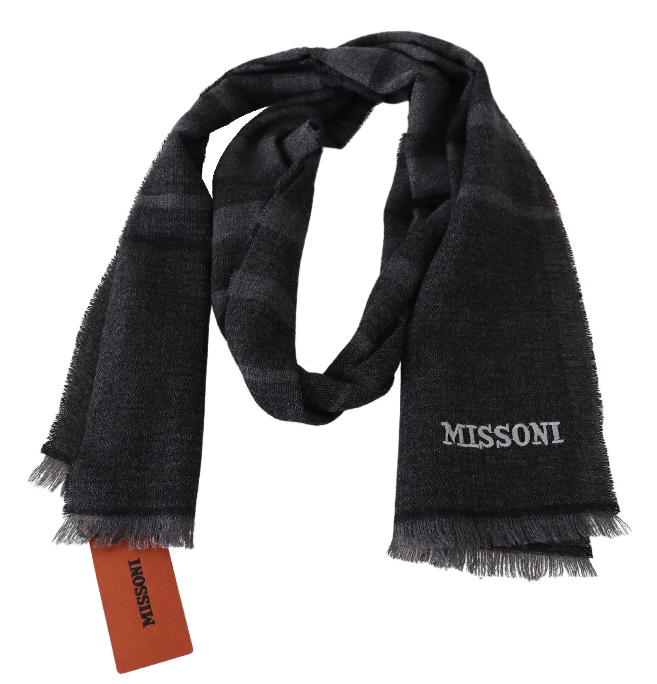 Missoni Black Striped Wool Unisex Neck Wrap Scarf Missoni