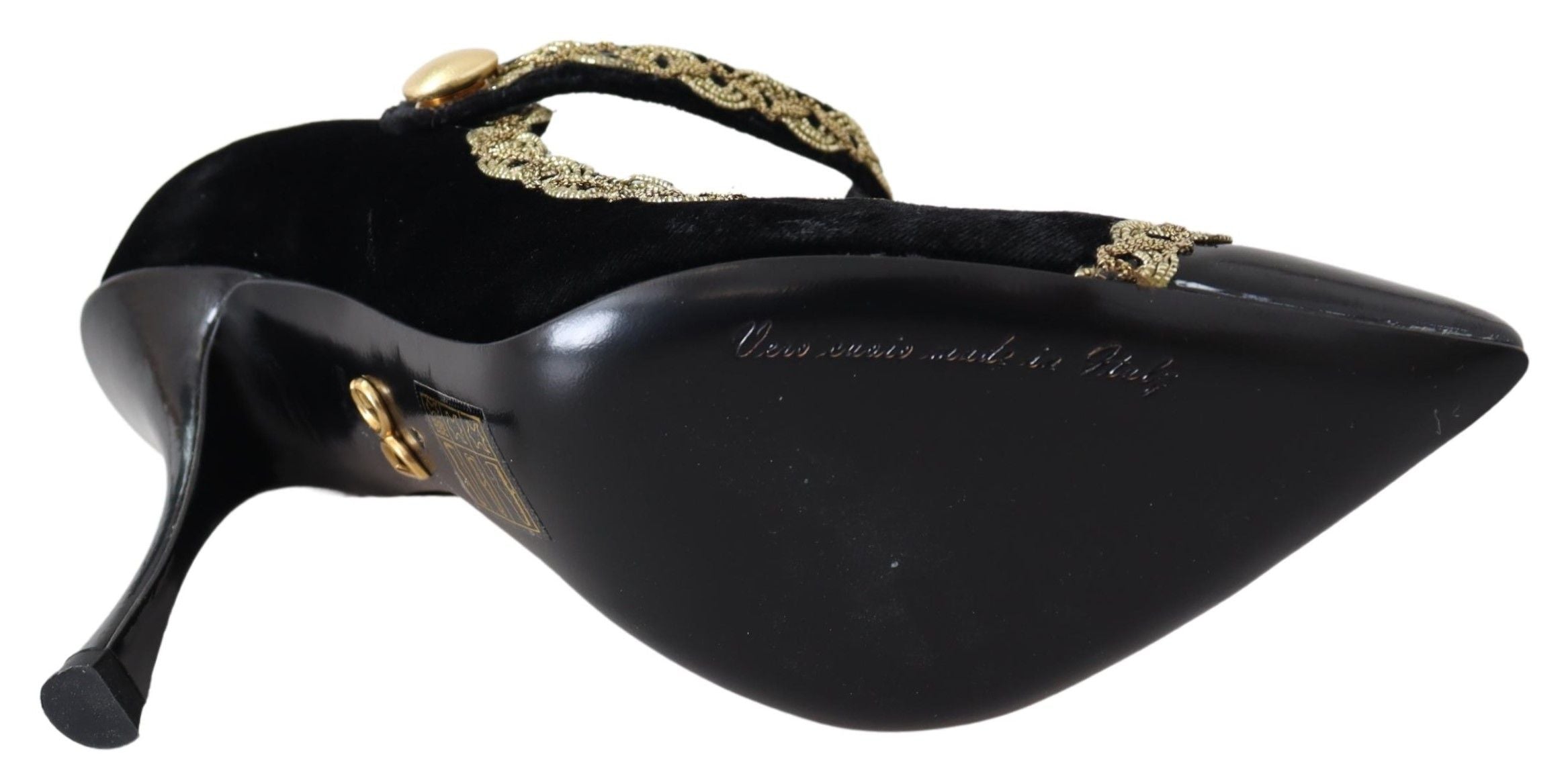 Dolce & Gabbana Black Velvet Gold Mary Janes Pumps Dolce & Gabbana