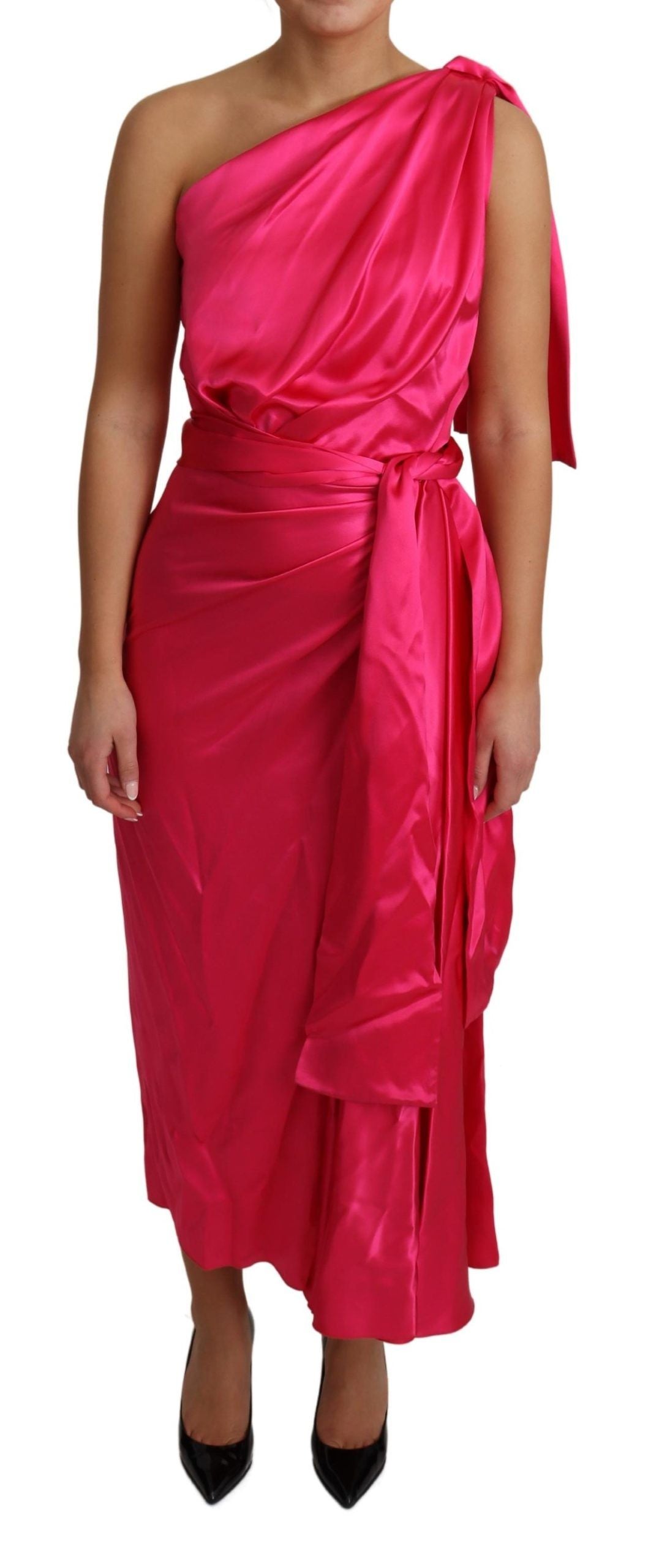 Dolce & Gabbana Dress Pink Fitted Cut One Shoulder Midi Dress Dolce & Gabbana