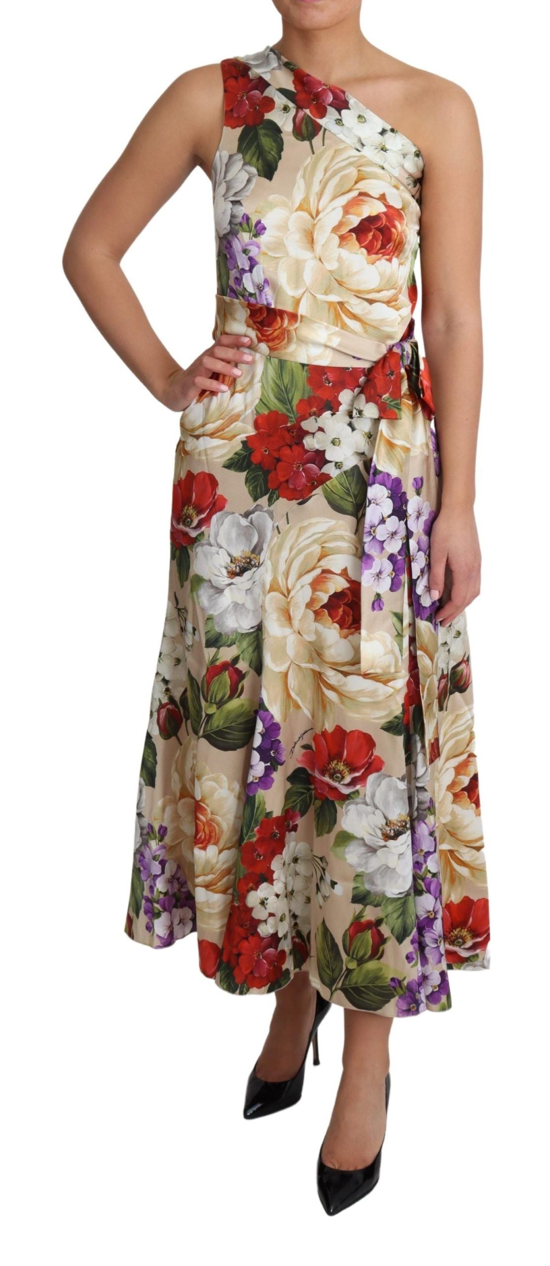 Dolce & Gabbana Print Silk Stretch One Shoulder Dress Floral Dolce & Gabbana