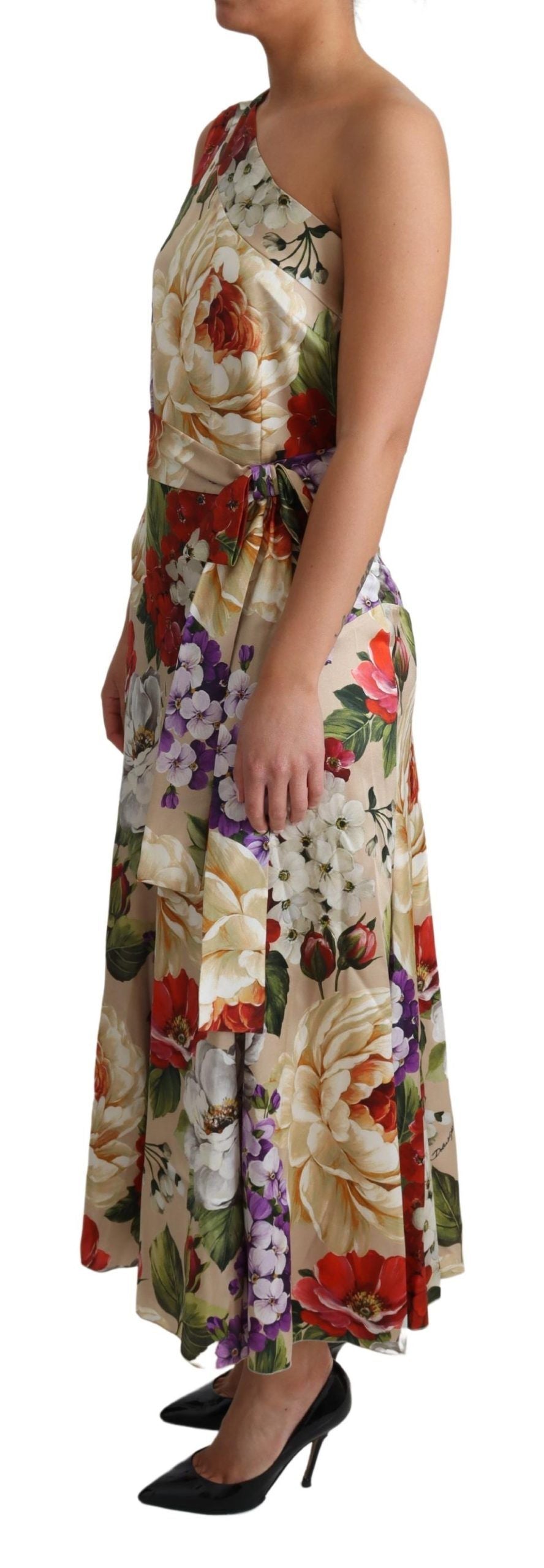 Dolce & Gabbana Print Silk Stretch One Shoulder Dress Floral Dolce & Gabbana