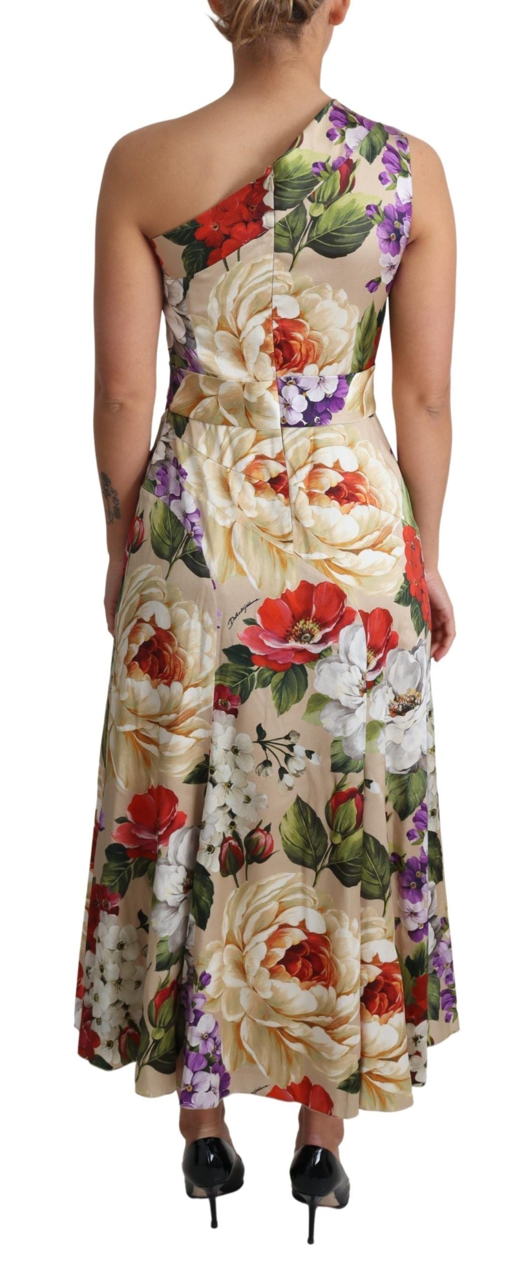 Dolce & Gabbana Print Silk Stretch One Shoulder Dress Floral Dolce & Gabbana