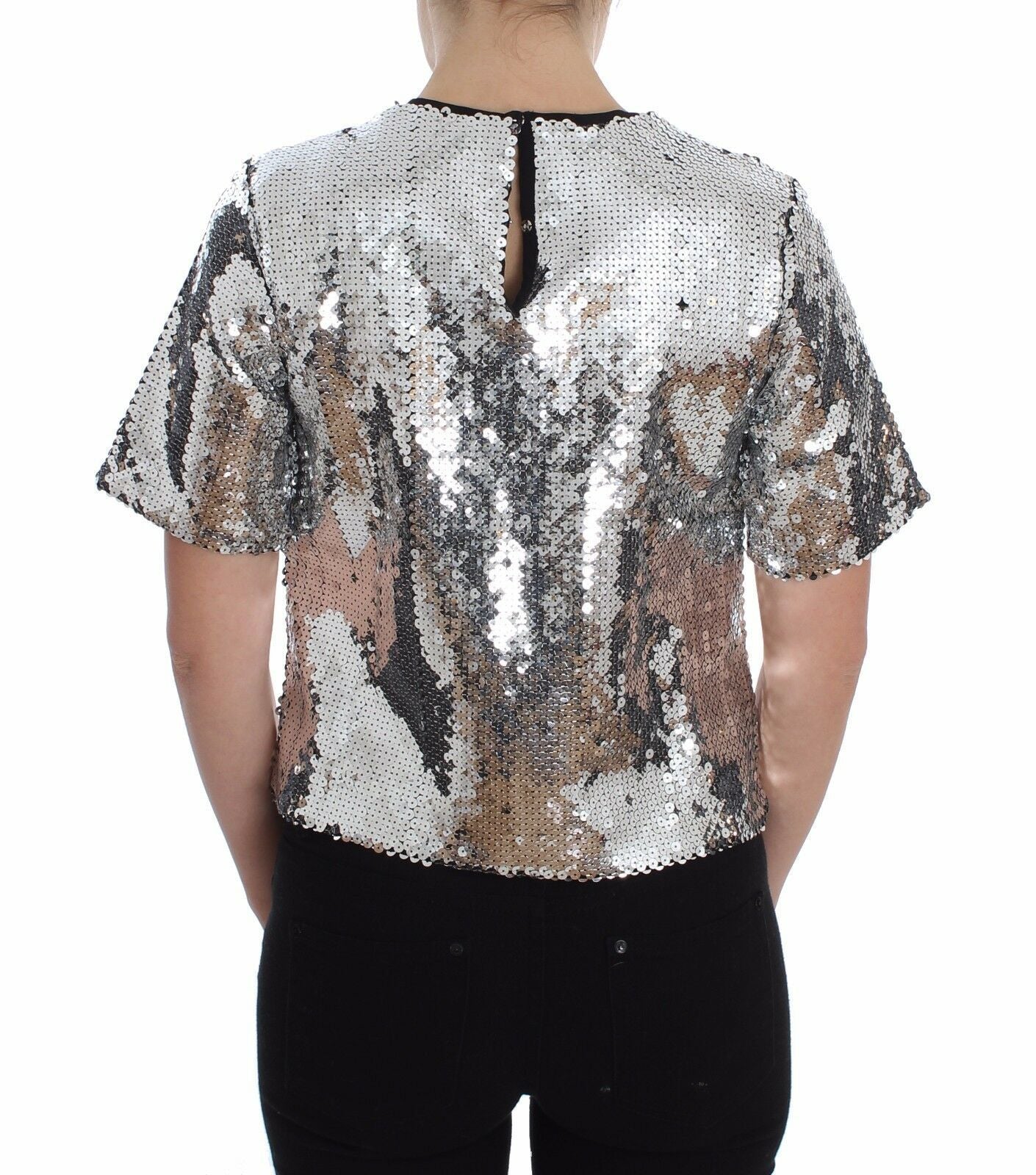 Dolce & Gabbana Silver Sequined Crewneck Blouse T-shirt Top Dolce & Gabbana