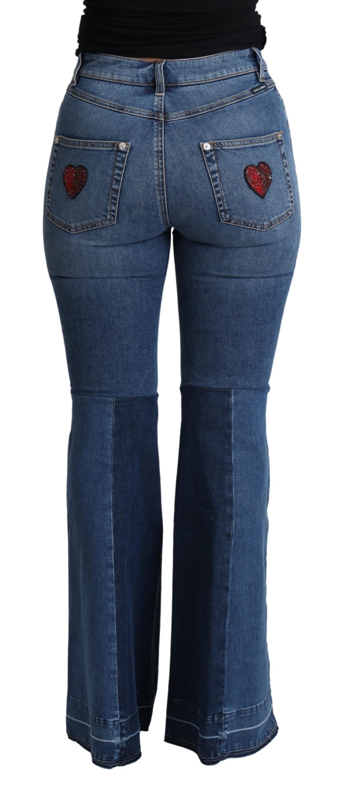 Dolce & Gabbana Blue Amore Patch Boot Cut Cotton Stretch Pant Dolce & Gabbana