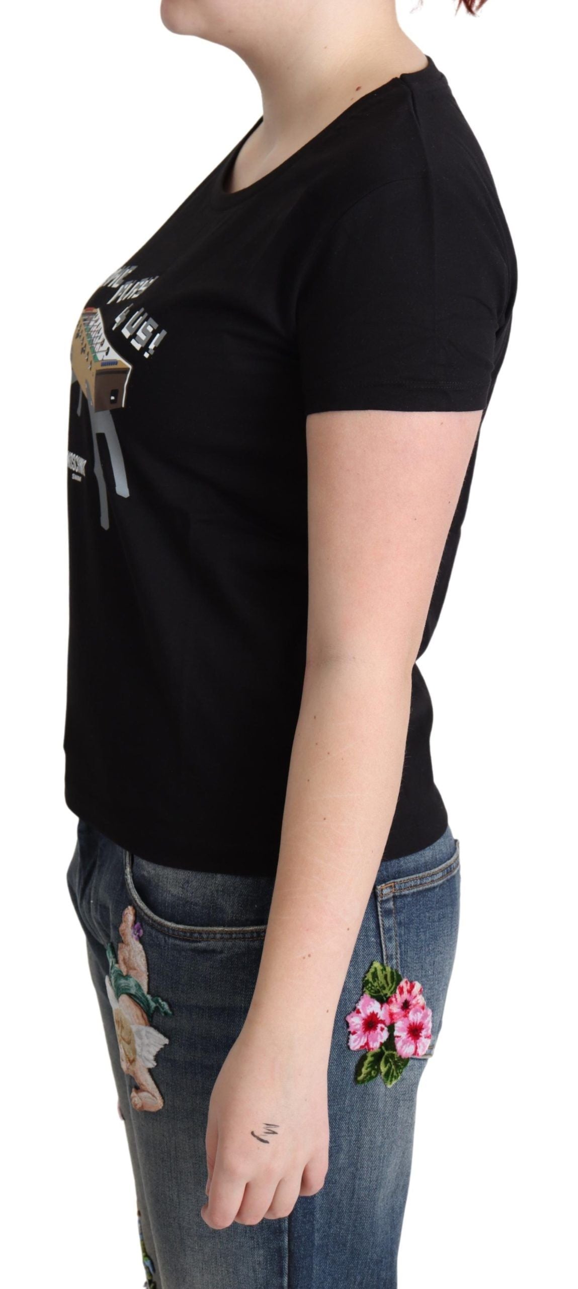 Moschino Black Cotton Come Play 4 Us Print Tops T-shirt Moschino