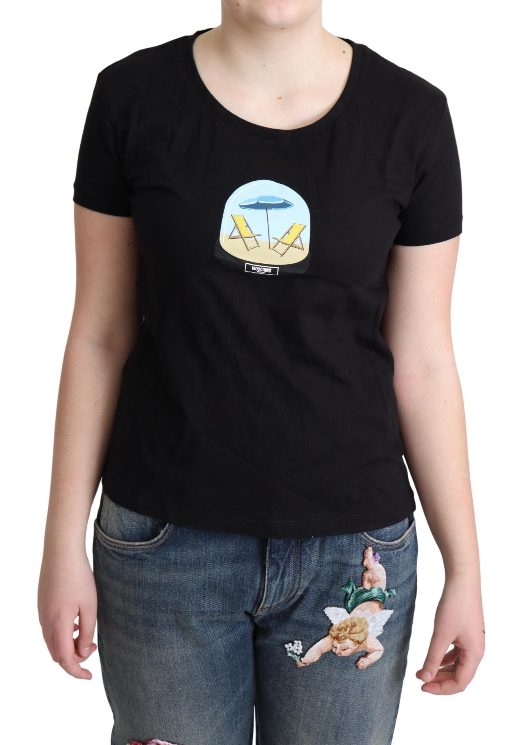 Moschino Black Printed Cotton Short Sleeves T-shirt Moschino