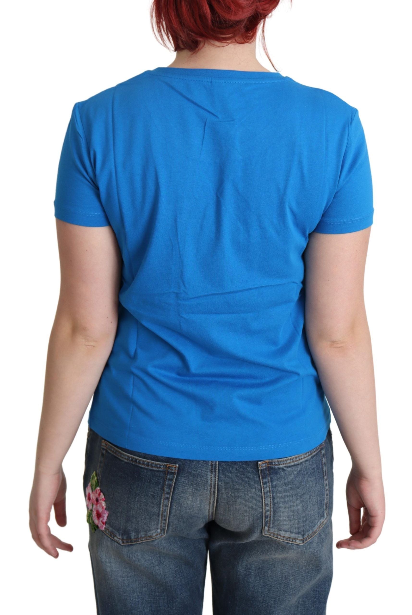 Moschino Blue Printed Cotton Short Sleeves Tops T-shirt Moschino