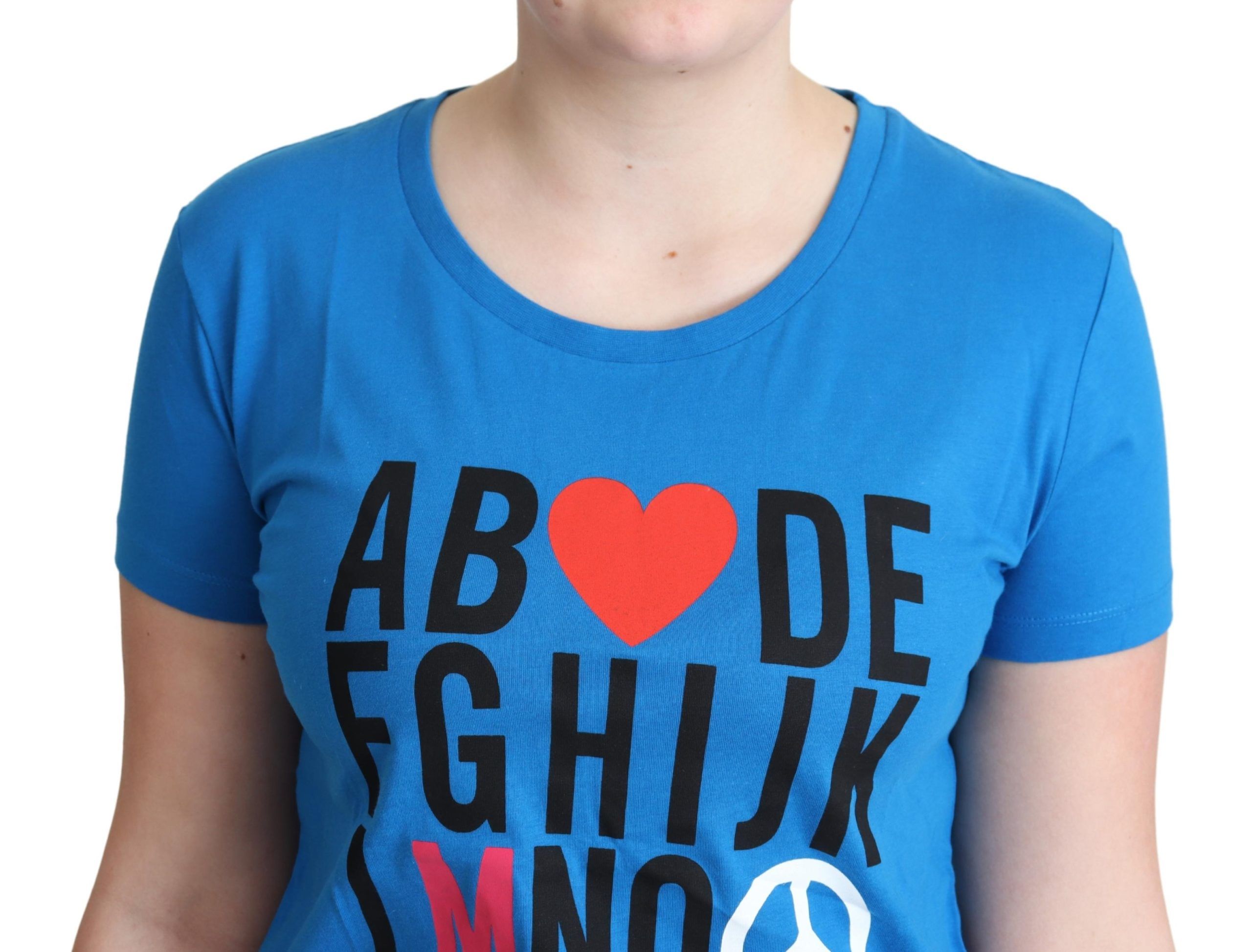 Moschino Blue Cotton Alphabet Letter Print Tops Moschino