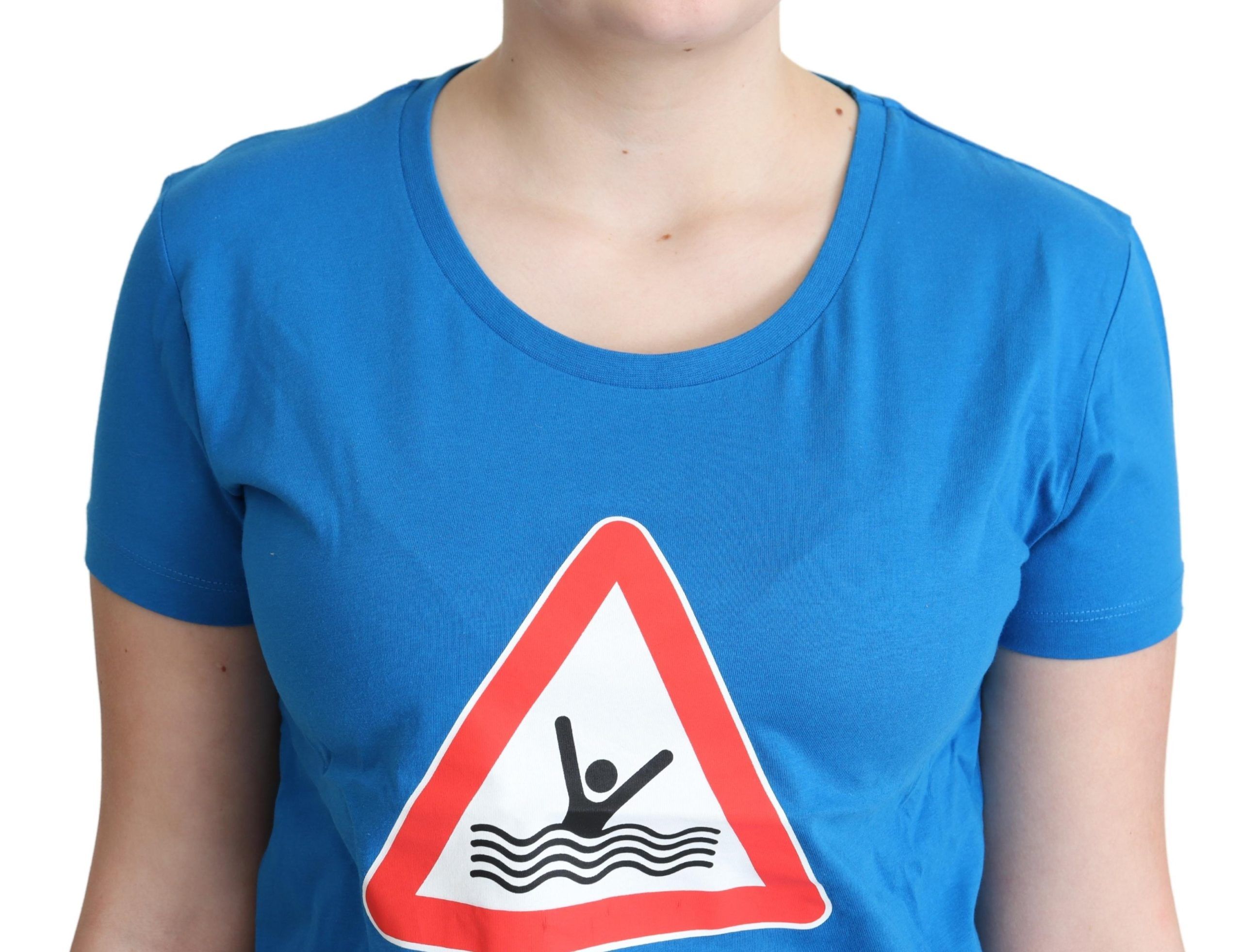 Moschino Blue Cotton Swim Graphic Triangle T-shirt Moschino