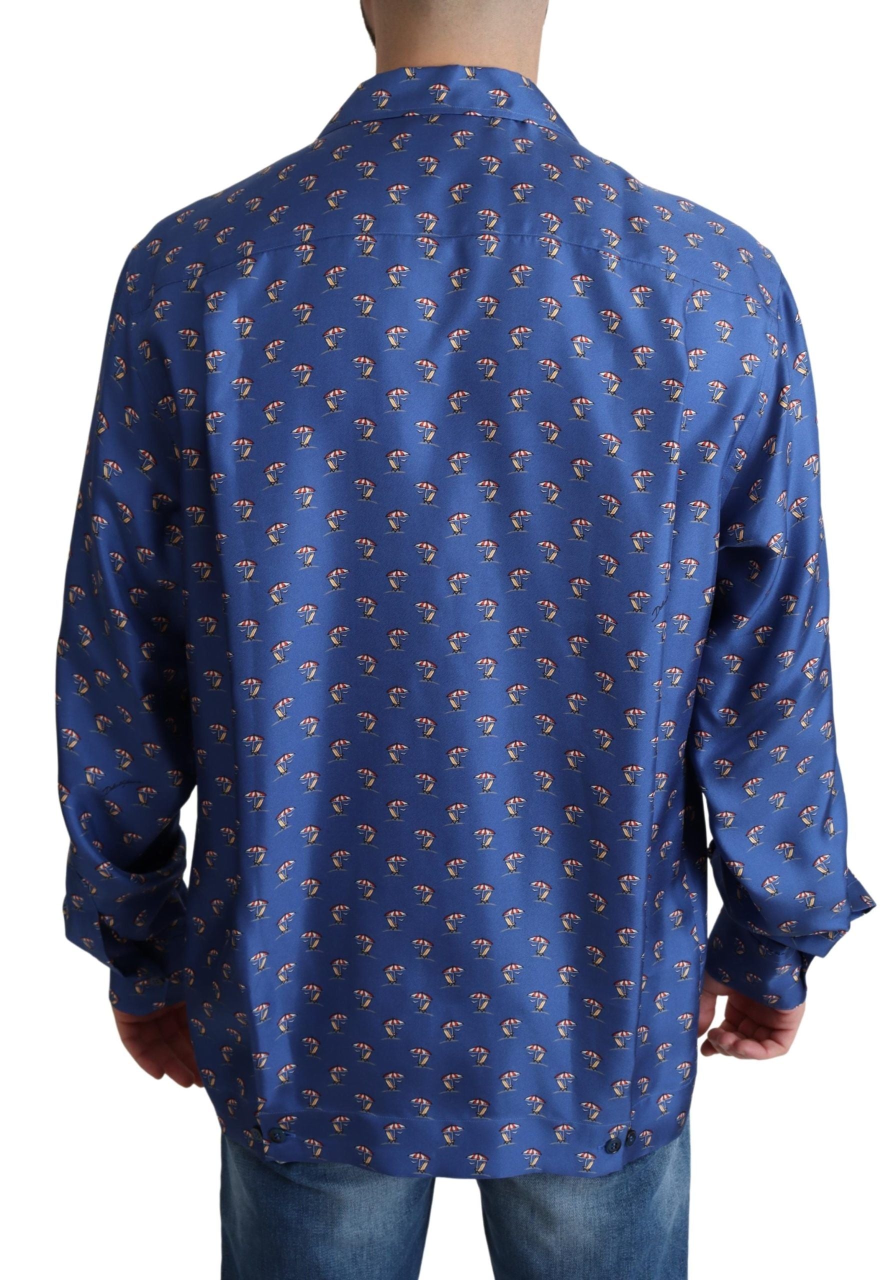 Dolce & Gabbana Blue Beach Chair Umbrella Print Silk Shirt Dolce & Gabbana