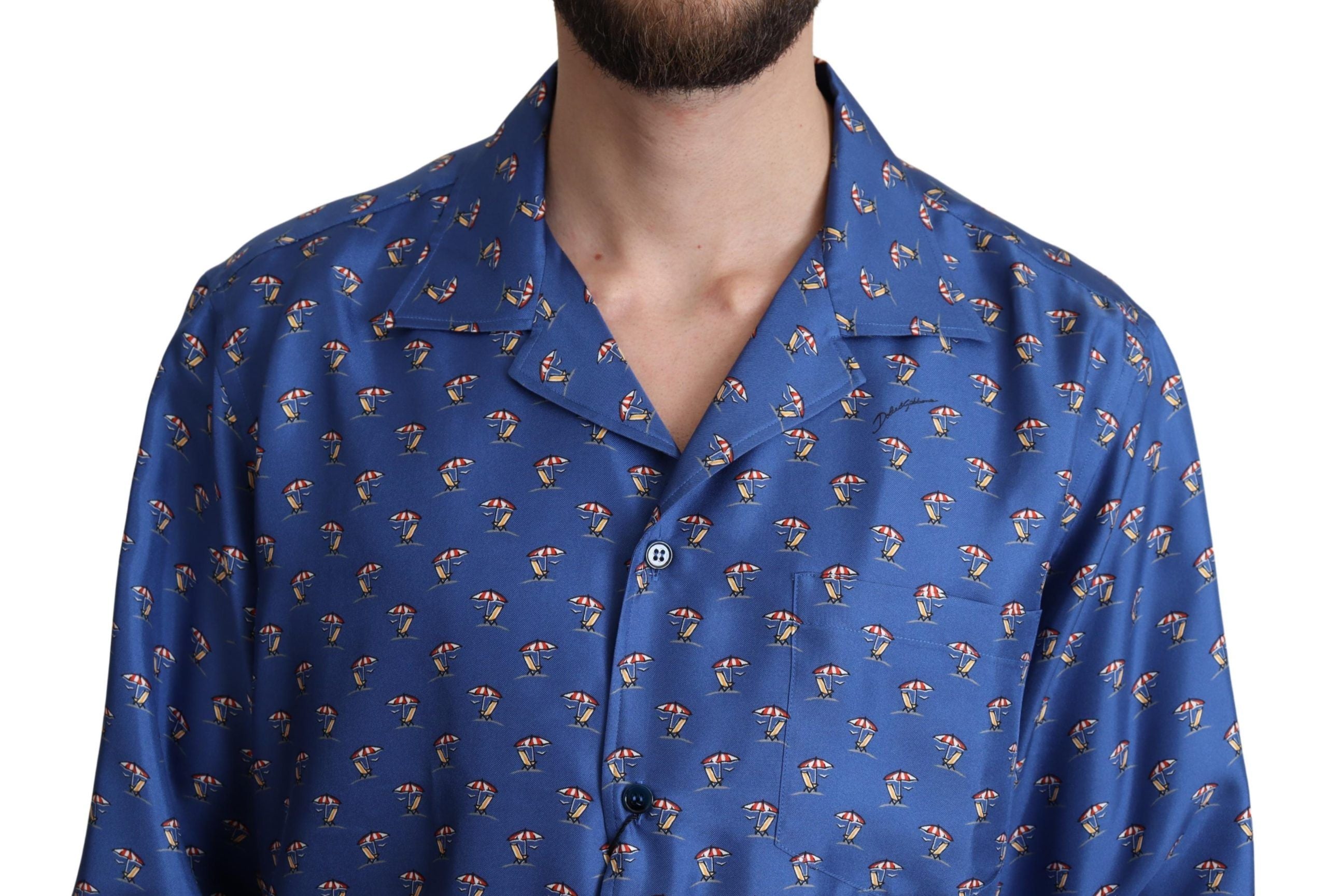 Dolce & Gabbana Blue Beach Chair Umbrella Print Silk Shirt Dolce & Gabbana