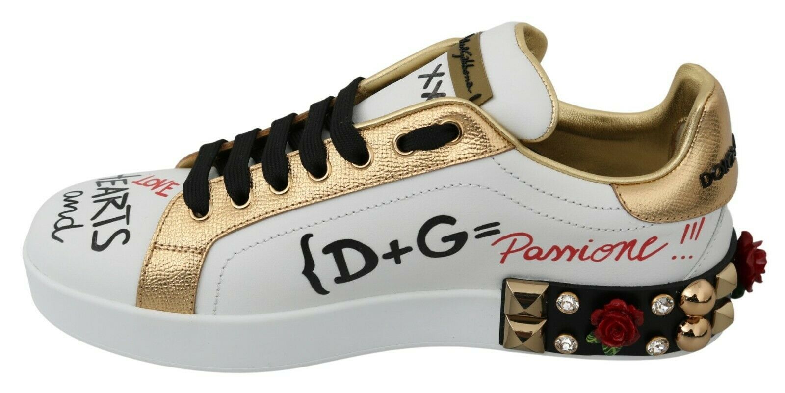 Dolce & Gabbana White Roses Sequined Crystal Womens Sneakers Shoes Dolce & Gabbana