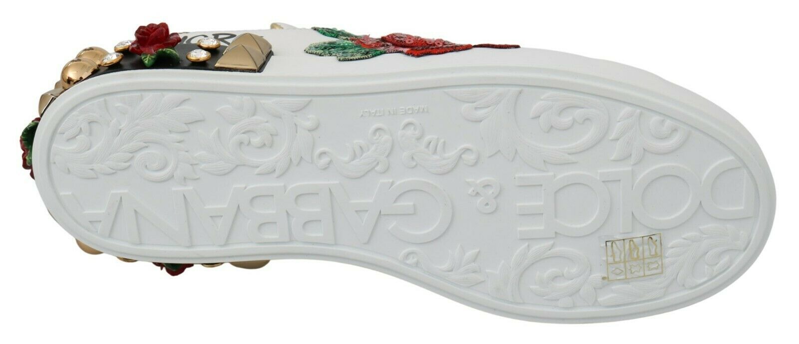 Dolce & Gabbana White Roses Sequined Crystal Womens Sneakers Shoes Dolce & Gabbana