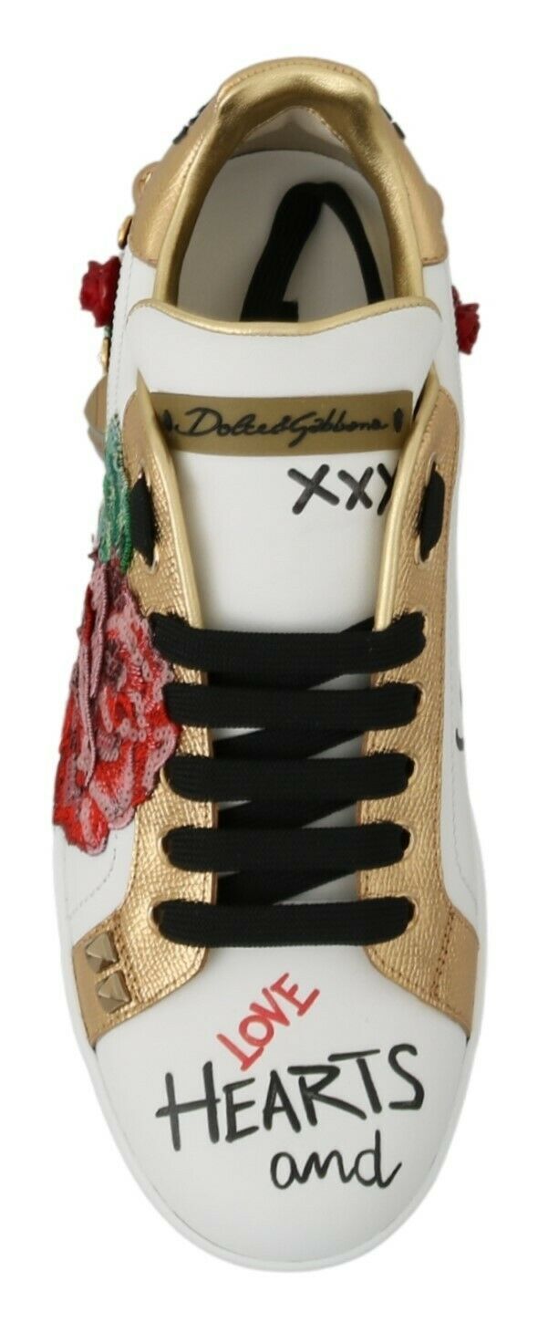 Dolce & Gabbana White Roses Sequined Crystal Womens Sneakers Shoes Dolce & Gabbana