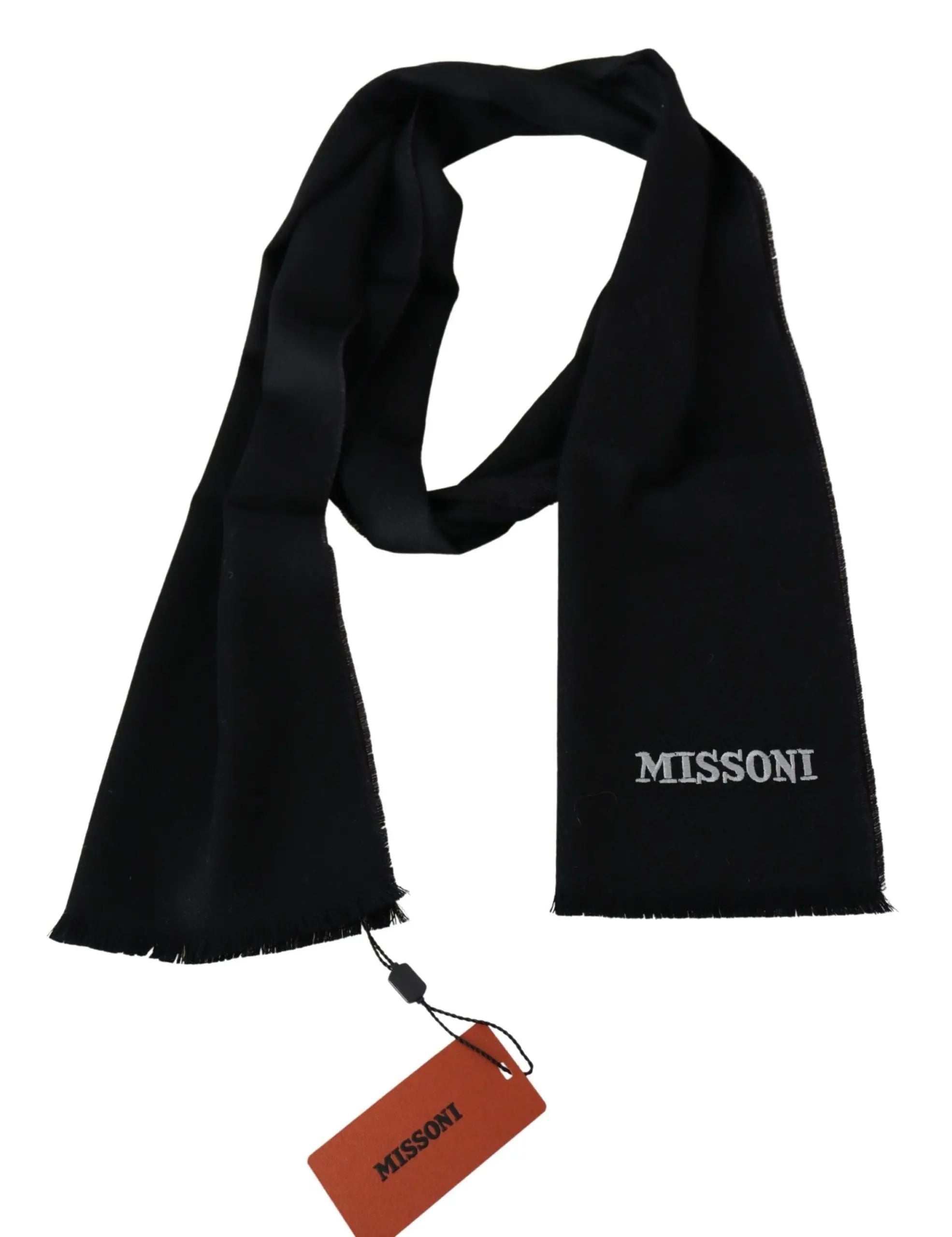 Missoni Black 100% Wool Unisex Neck Wrap Fringes Logo Scarf Missoni