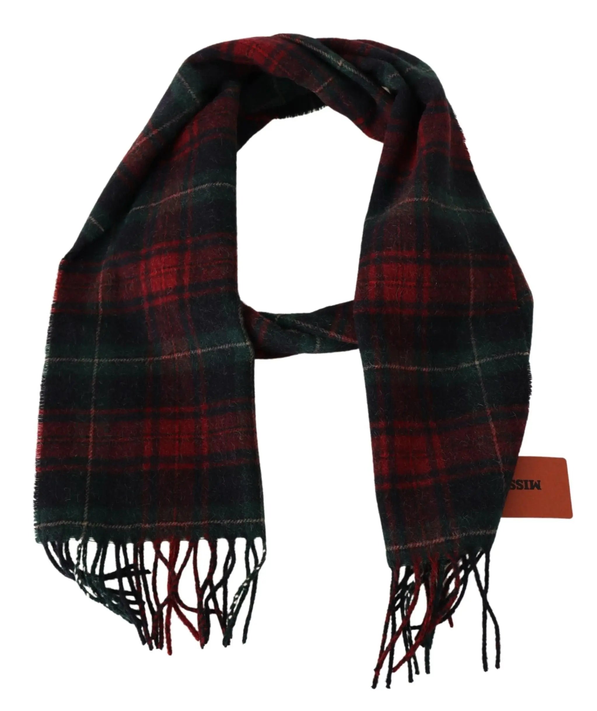 Missoni Black Red Check Wool Unisex Neck Wrap Fringes Scarf Missoni