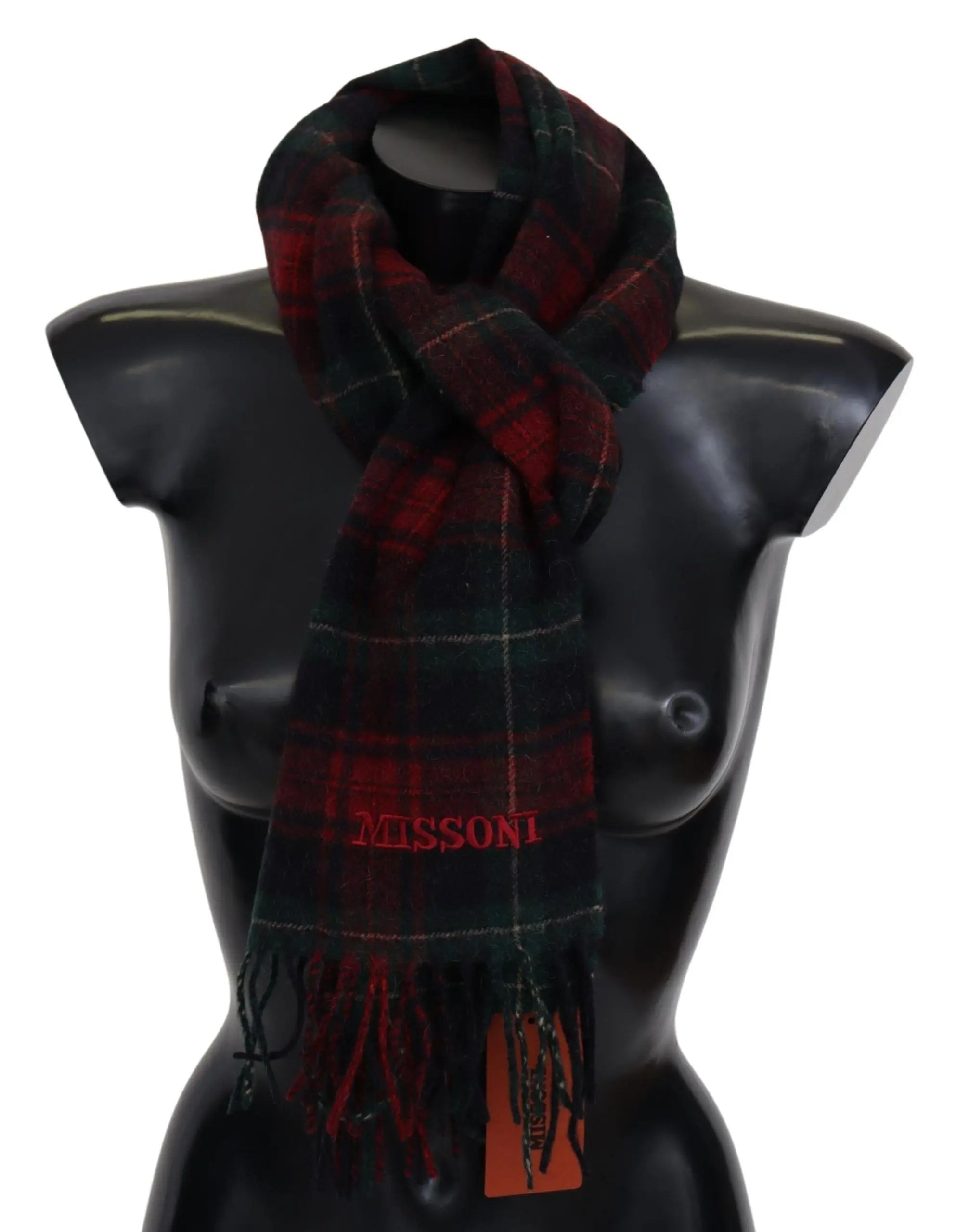 Missoni Black Red Check Wool Unisex Neck Wrap Fringes Scarf Missoni