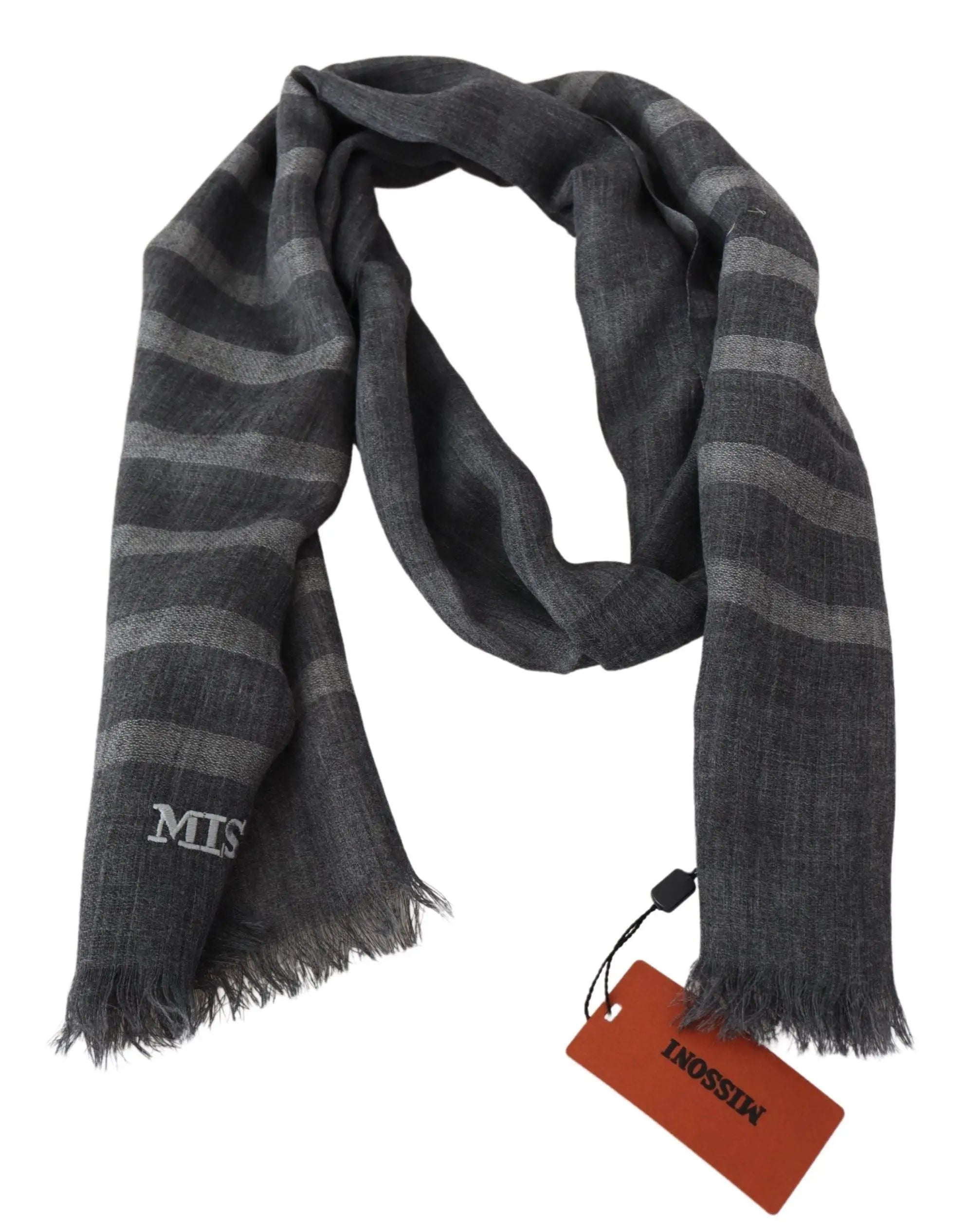 Missoni Gray Striped Wool Unisex Neck Wrap Fringes Scarf Missoni