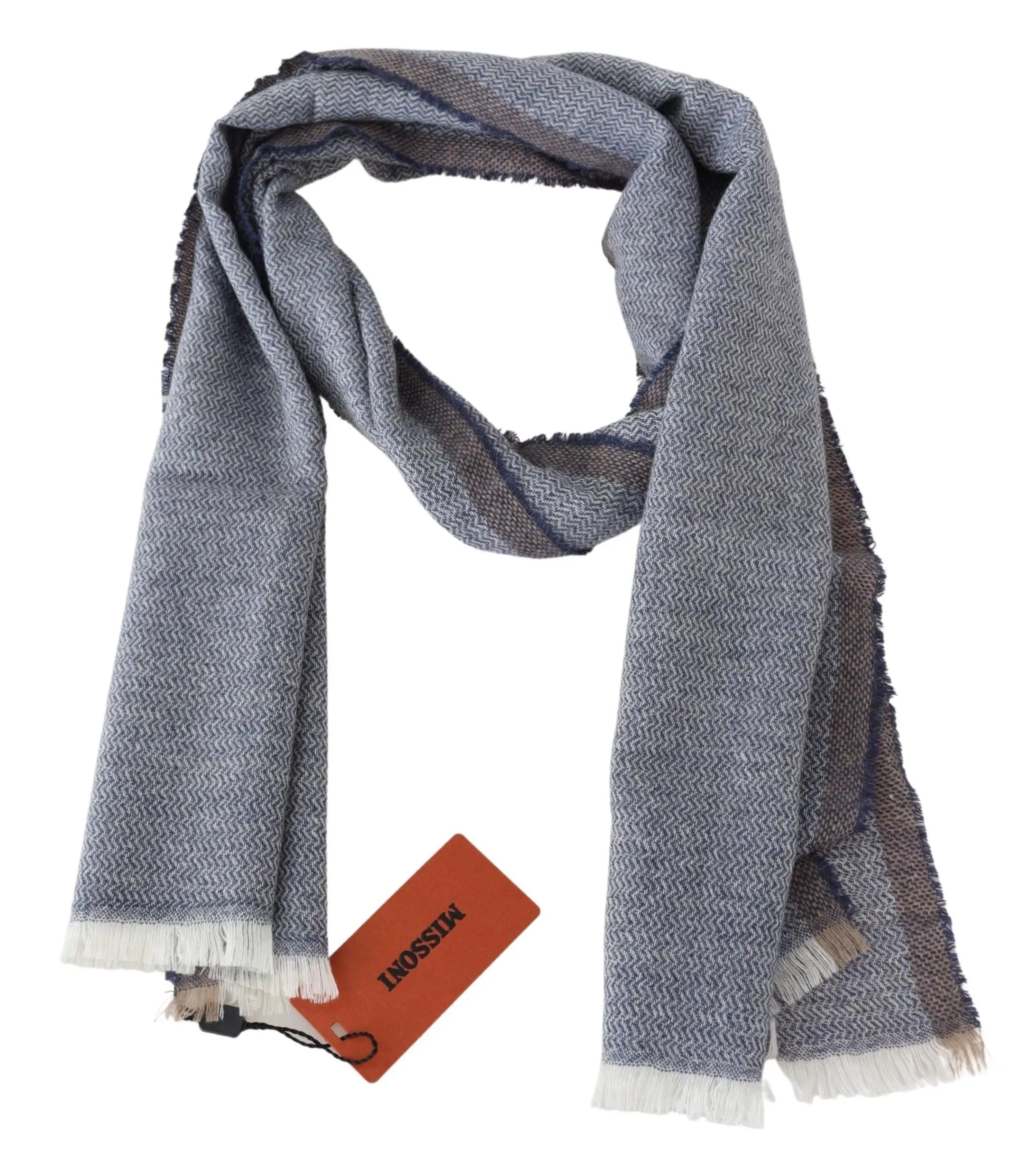 Missoni Gray Striped Wool Unisex Neck Wrap Fringes Scarf Missoni