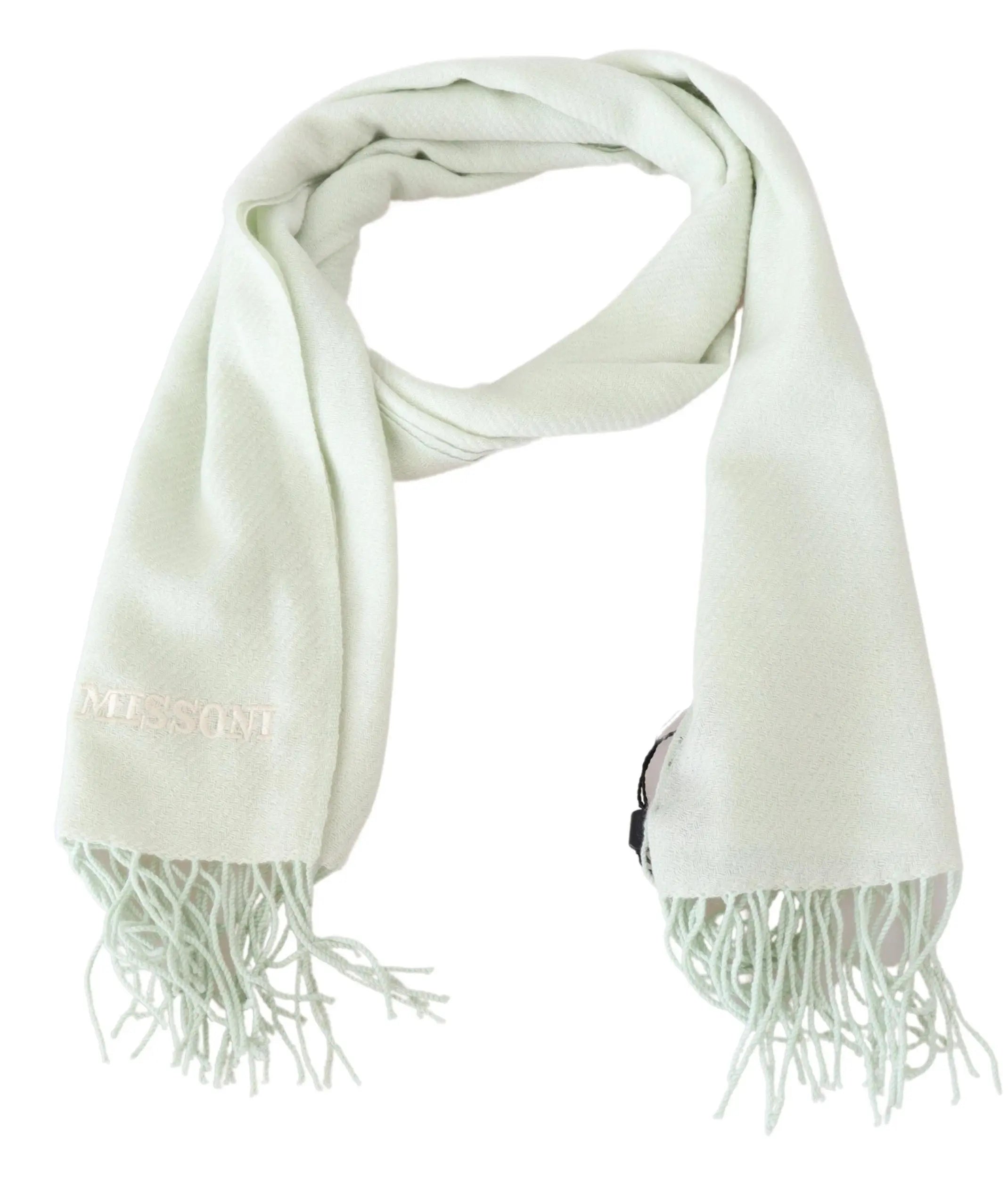 Missoni Light Green Pattern Cashmere Unisex Wrap Fringes Scarf Missoni