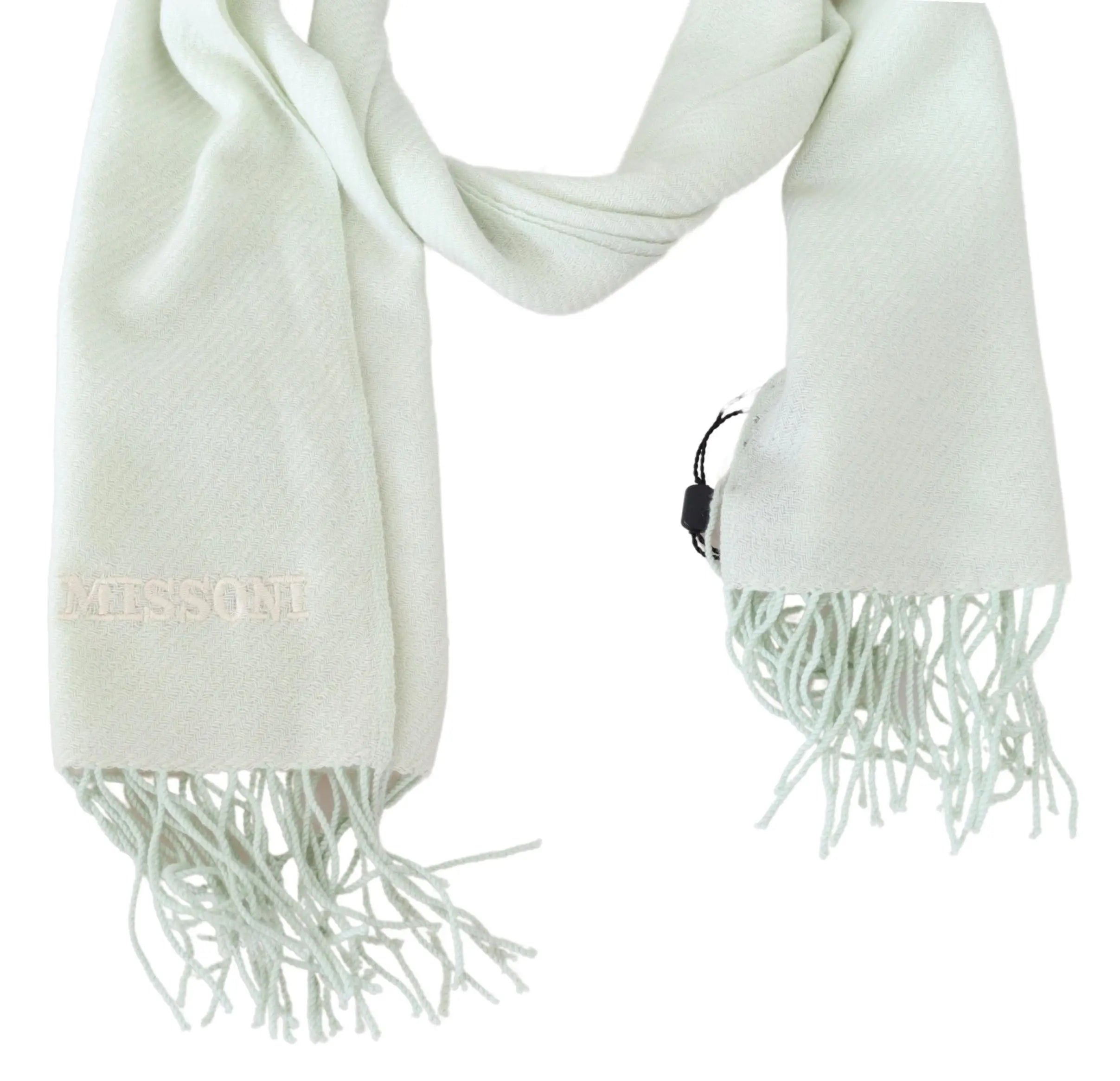 Missoni Light Green Pattern Cashmere Unisex Wrap Fringes Scarf Missoni