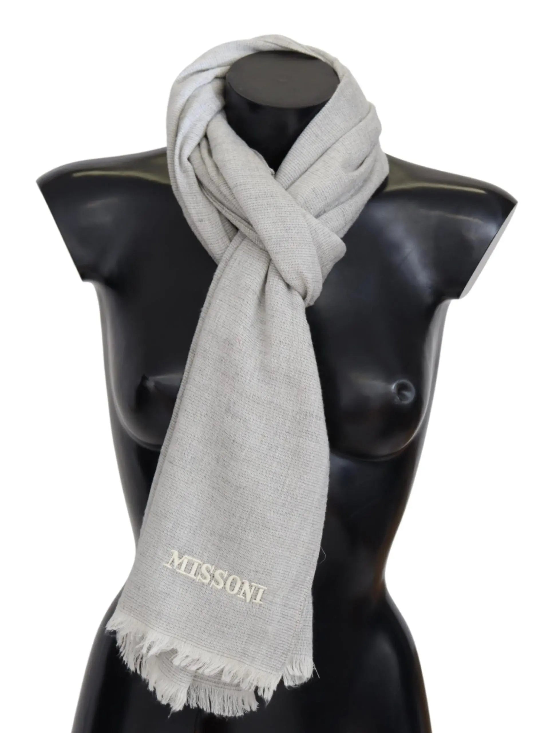 Missoni Gray Wool Knit Unisex Neck Wrap Scarf Missoni