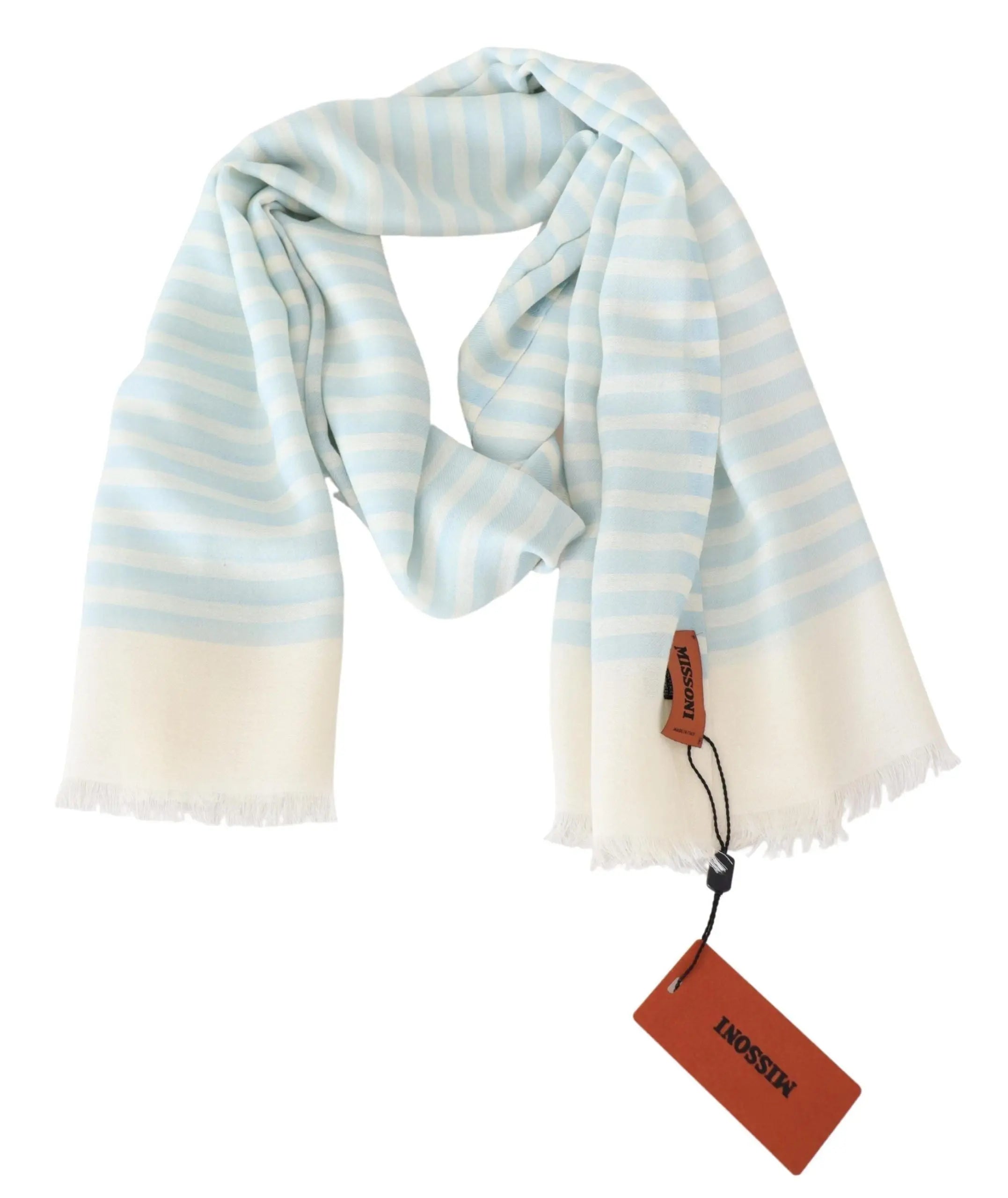 Missoni Blue White Lined Cashmere Unisex Wrap Scarf Missoni