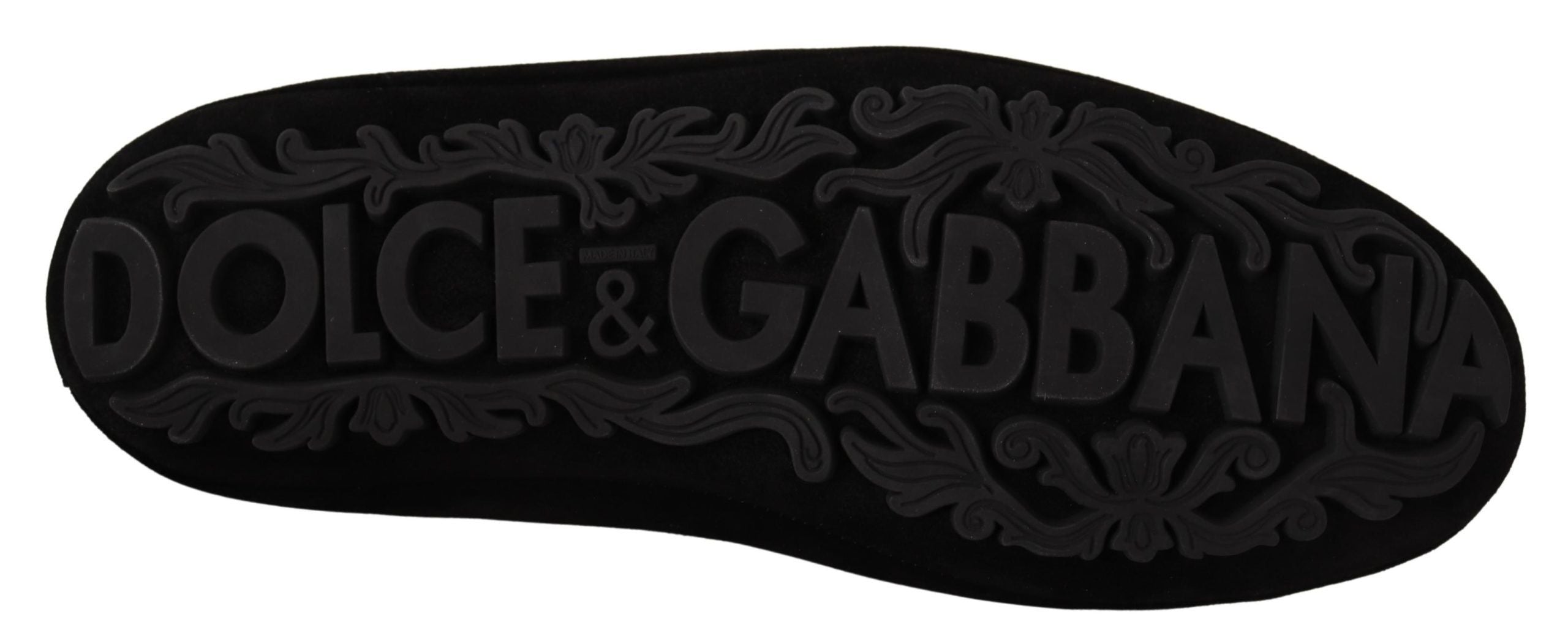 Dolce & Gabbana Black Leather Crystal Gold Crown Loafers Shoes Dolce & Gabbana
