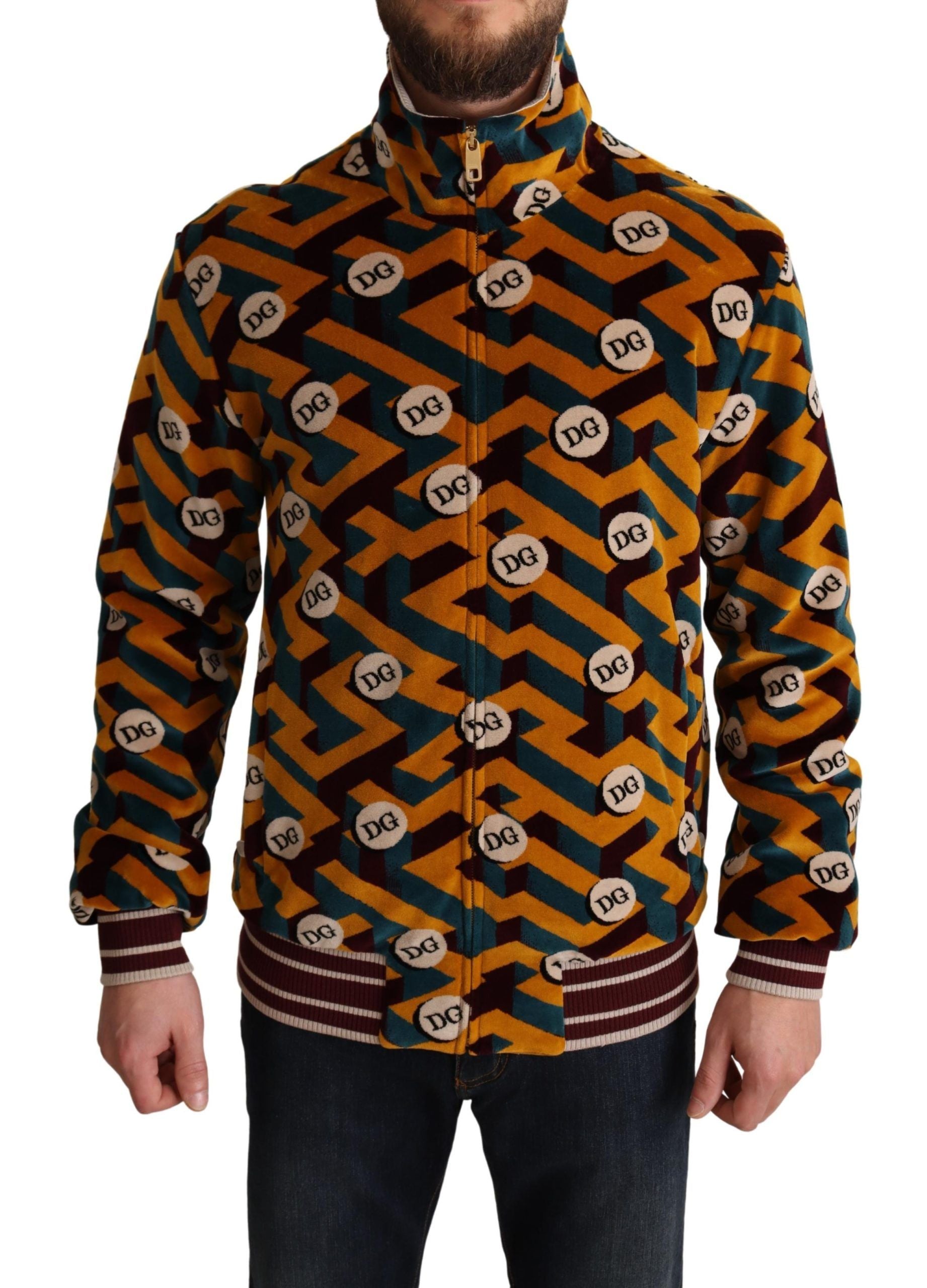 Dolce & Gabbana Multicolor Velvet DG Logo Mens Sweater Jacket Dolce & Gabbana