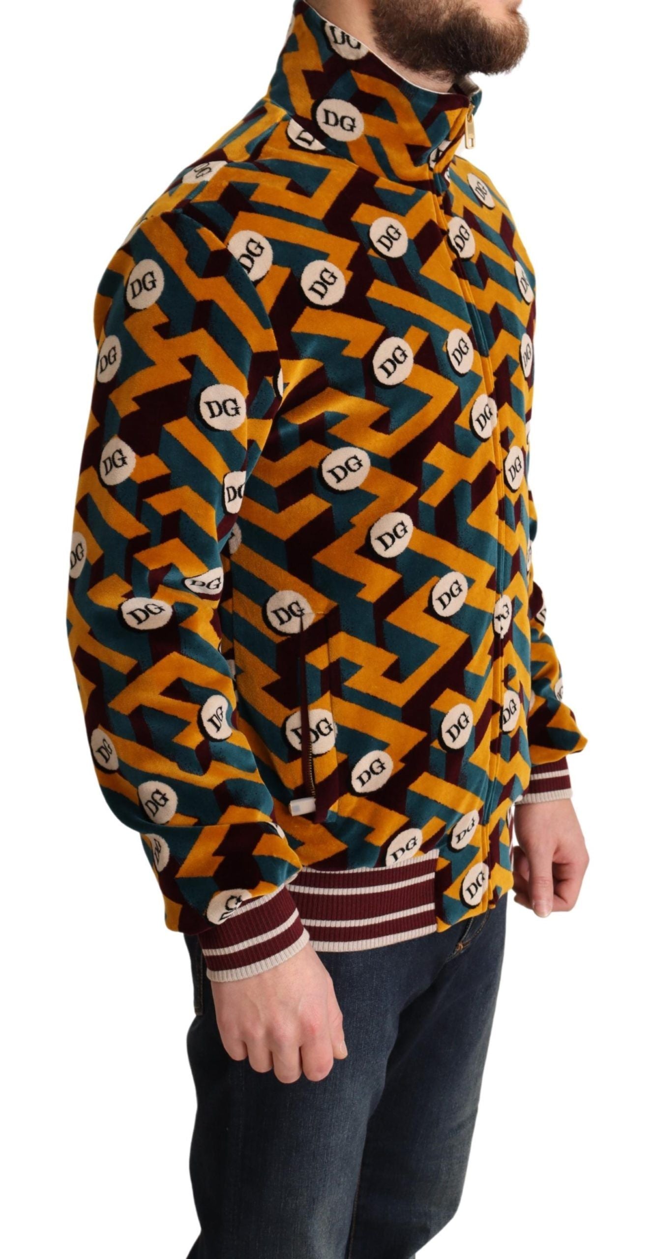 Dolce & Gabbana Multicolor Velvet DG Logo Mens Sweater Jacket Dolce & Gabbana