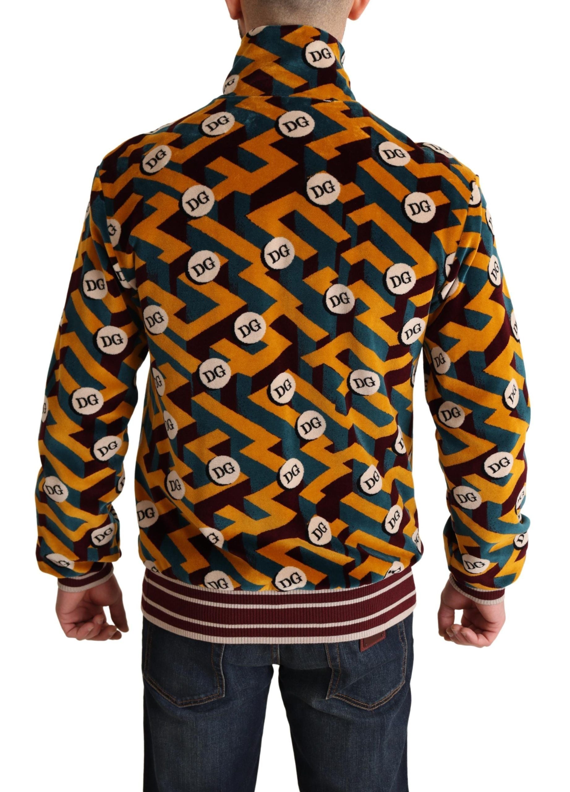 Dolce & Gabbana Multicolor Velvet DG Logo Mens Sweater Jacket Dolce & Gabbana